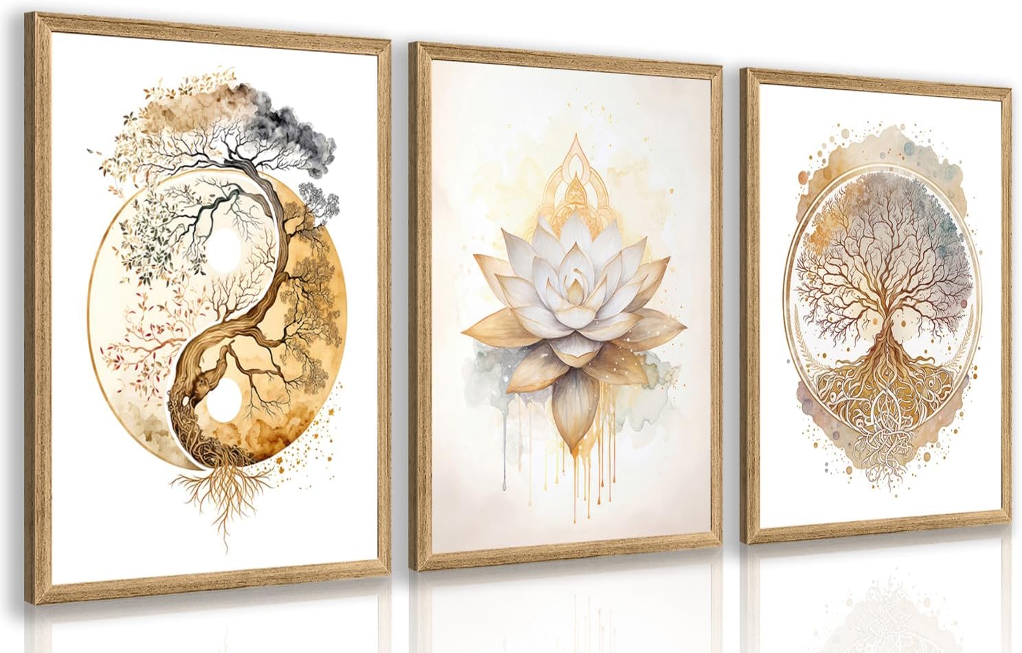 Framed Modern Black Canvas Wall Art — 16" — White-Gold(Wood)