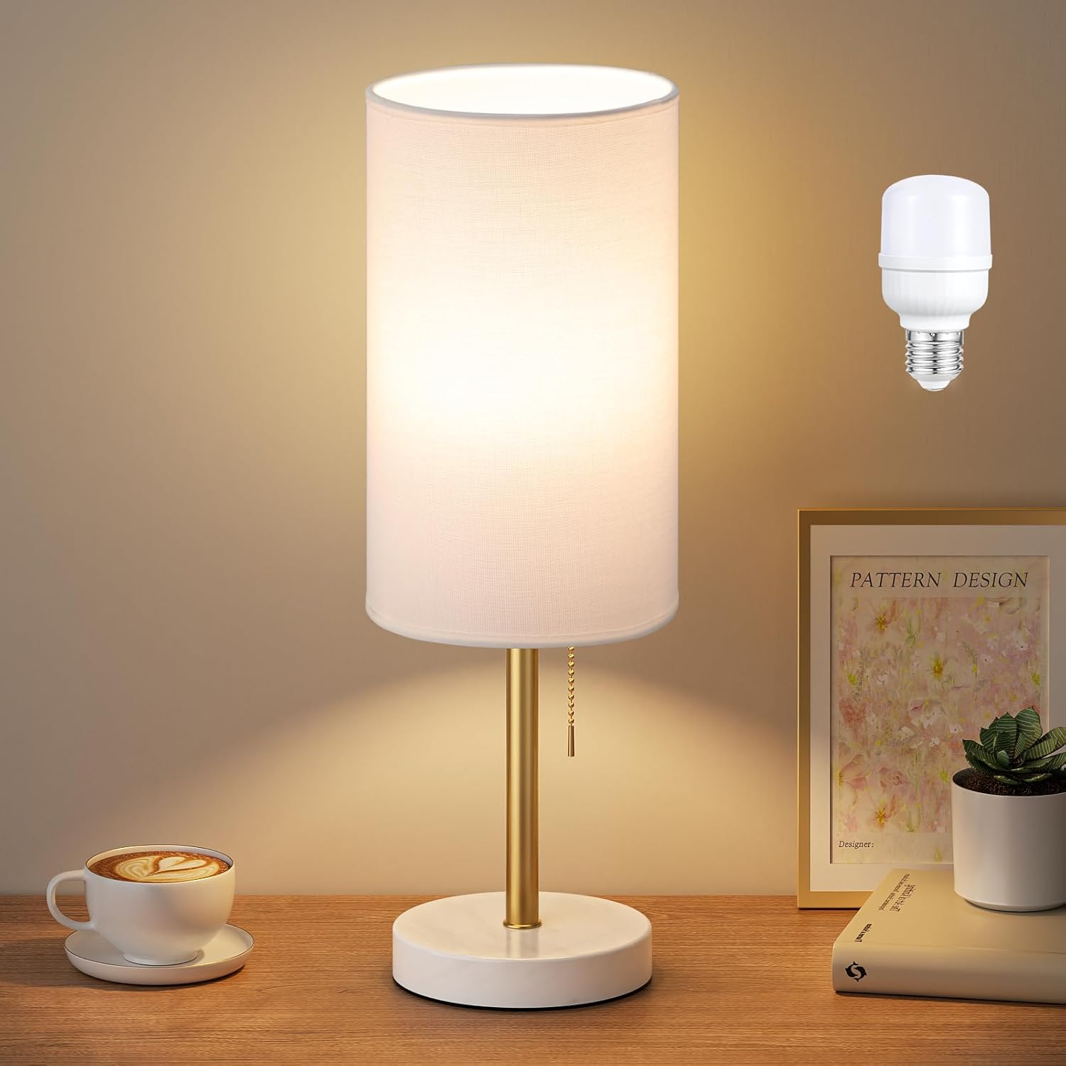 USB Beige Bedside Lamp — 17.4 in