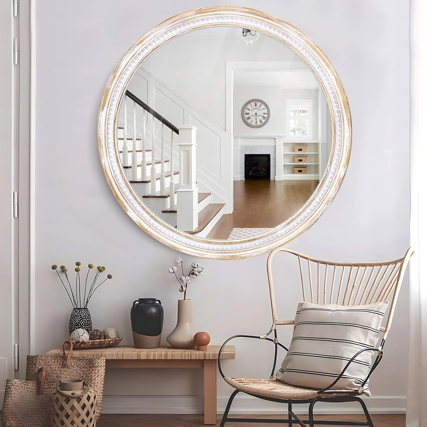 Round Farmhouse Wood Mirror — 36" — C - 36 in