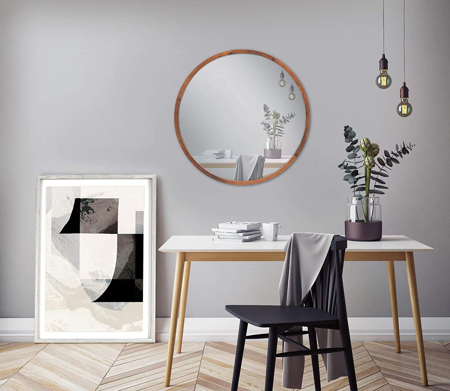 Farmhouse Beige Round Mirror — 22" - View 4