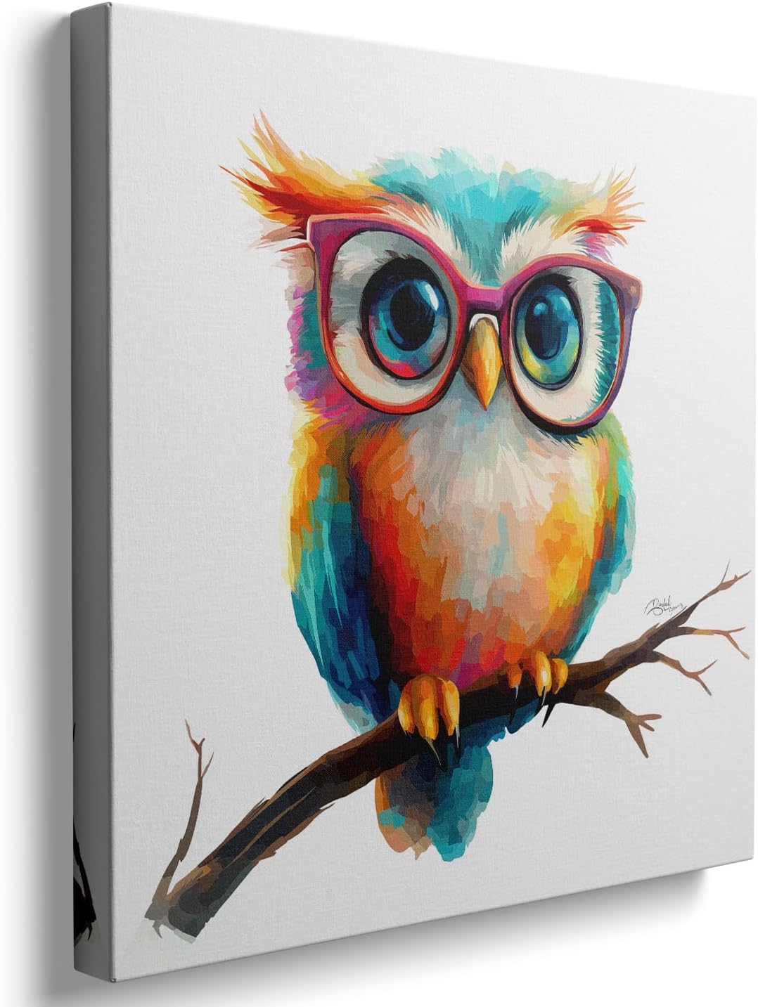 Framed Modern Metal Canvas Wall Art — 16" — owl