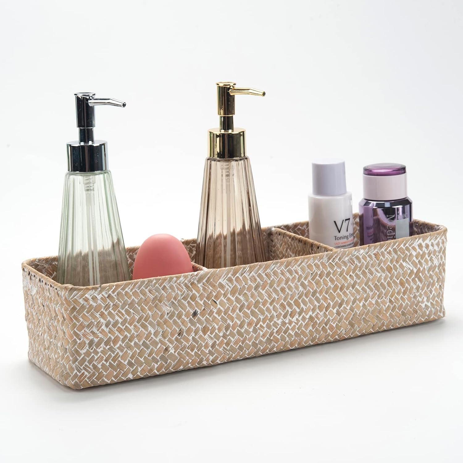 Boho Beige Storage Basket — 6" — Whitewash 3 Sections without Lid