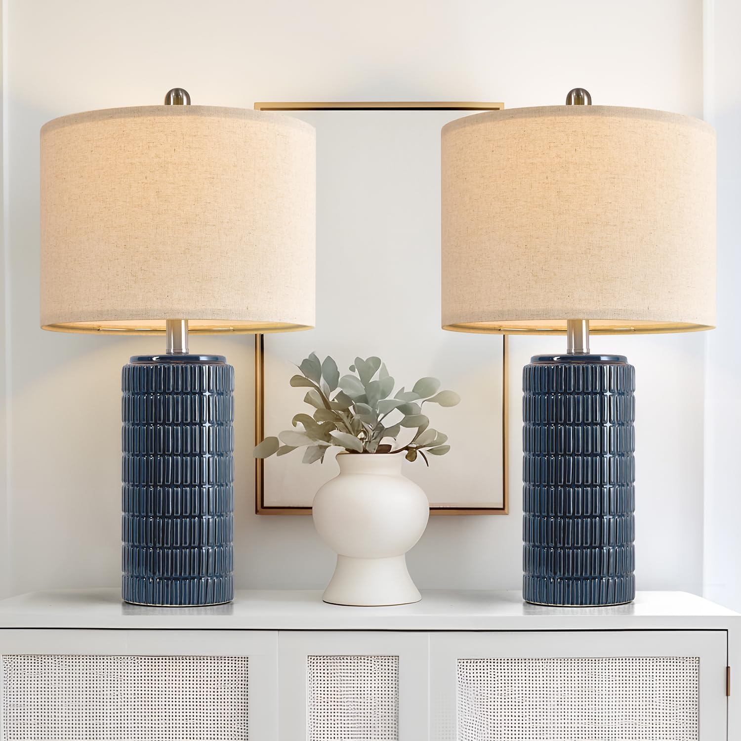Dimmable Modern Beige Bedside Lamp — 23" — Dark Blue - 23'' Ceramic Lamps