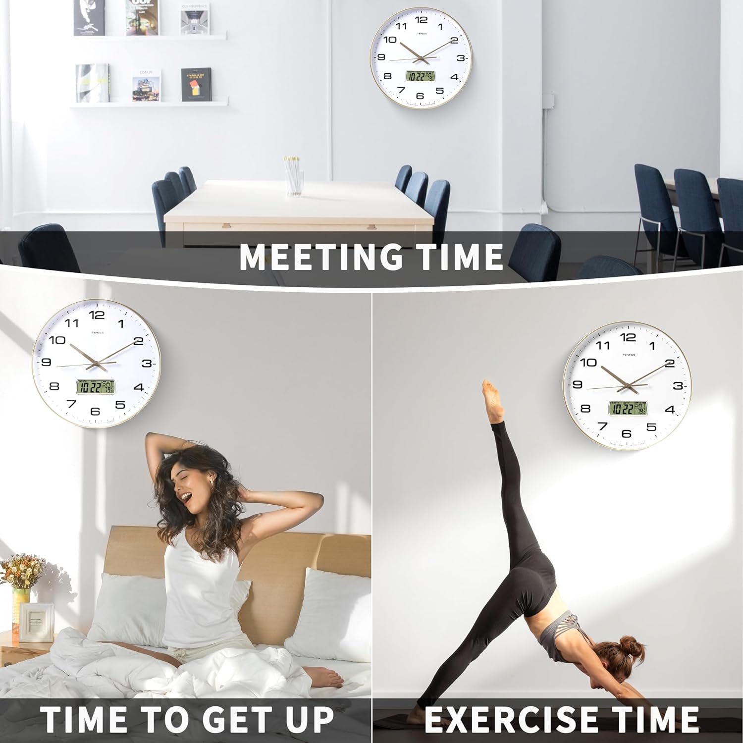 Battery Operated Luxe Black Wall Clock — 14" - View 7