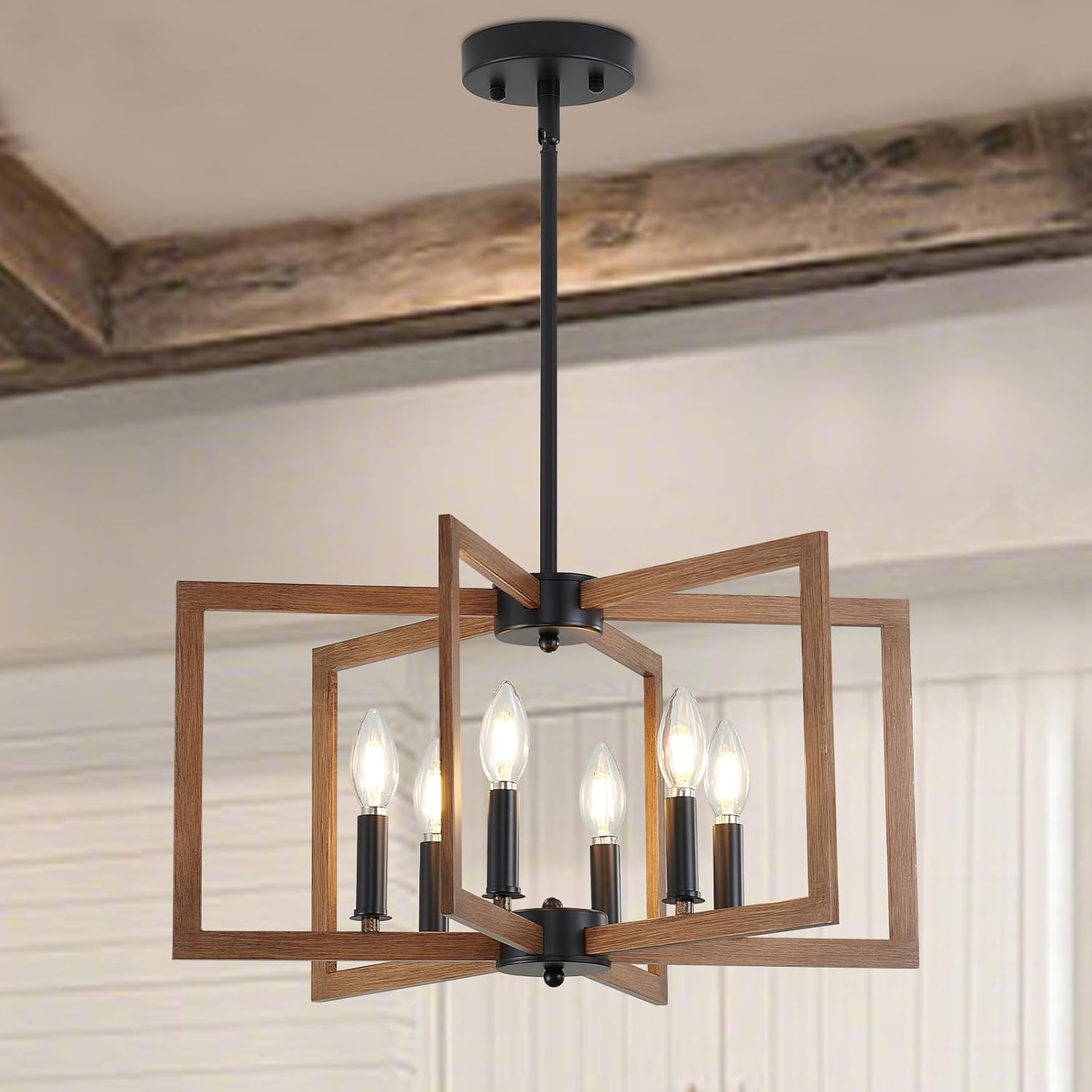 Farmhouse Black Chandelier — 6-Light — Brown