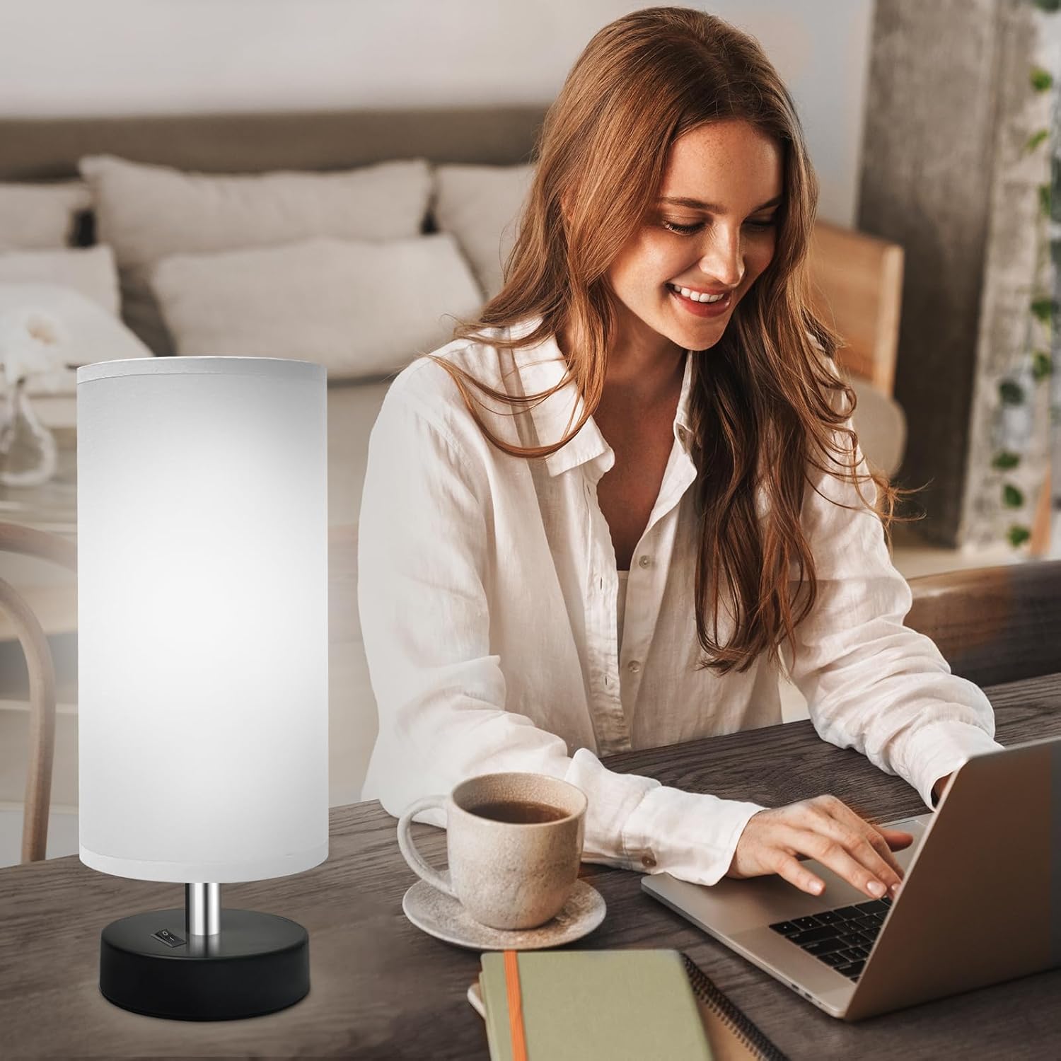 Round Modern Grey Bedside Lamp — 8" - View 5