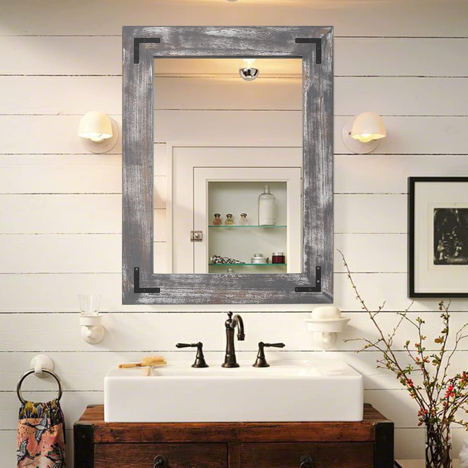 Round Farmhouse Black Wall Mirror — 32" — 40"L x 30"W