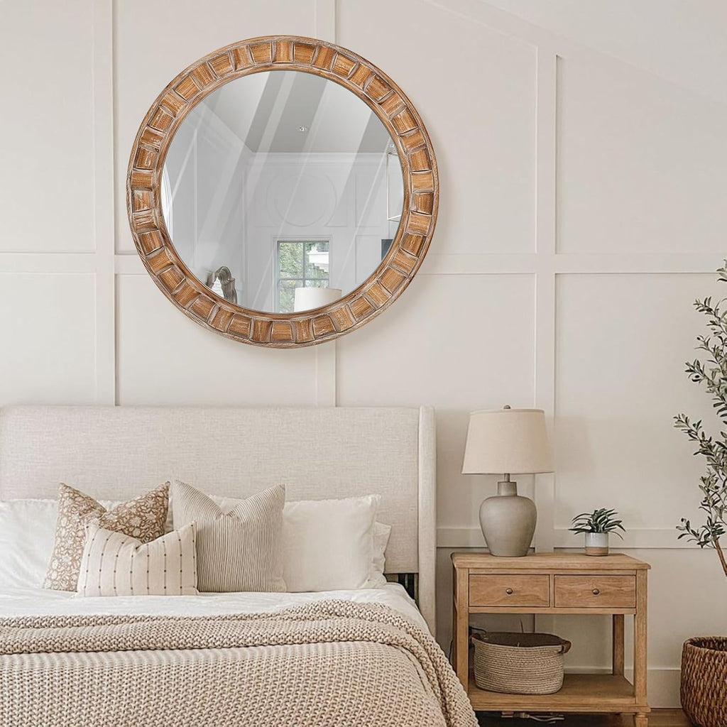 Round Beige Wall Mirror — 30" - View 5