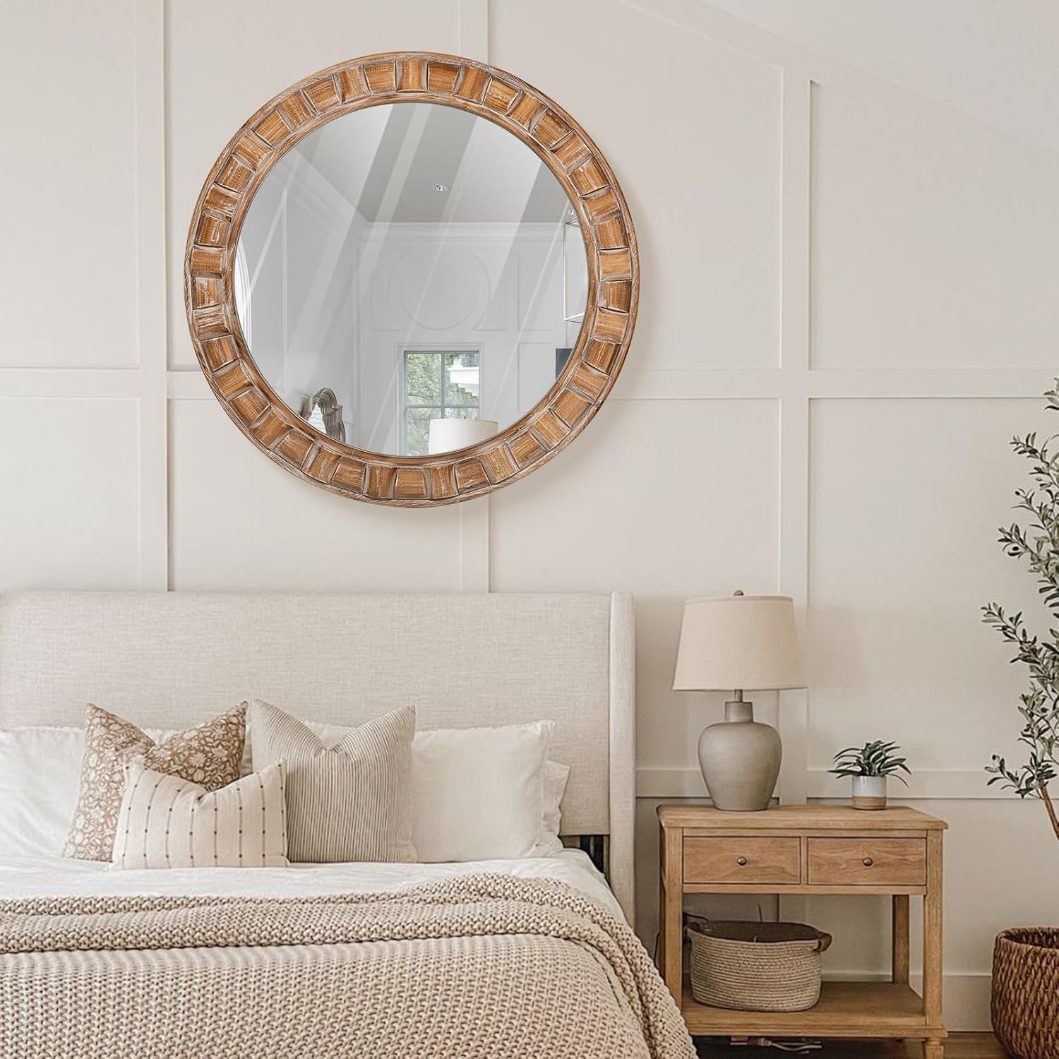 Round Beige Wall Mirror — 30" - View 5