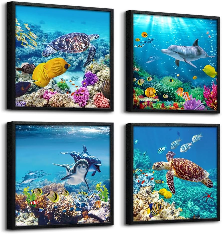 Modern Black Framed Wall Art — 12" — 12x12inches*4pcs