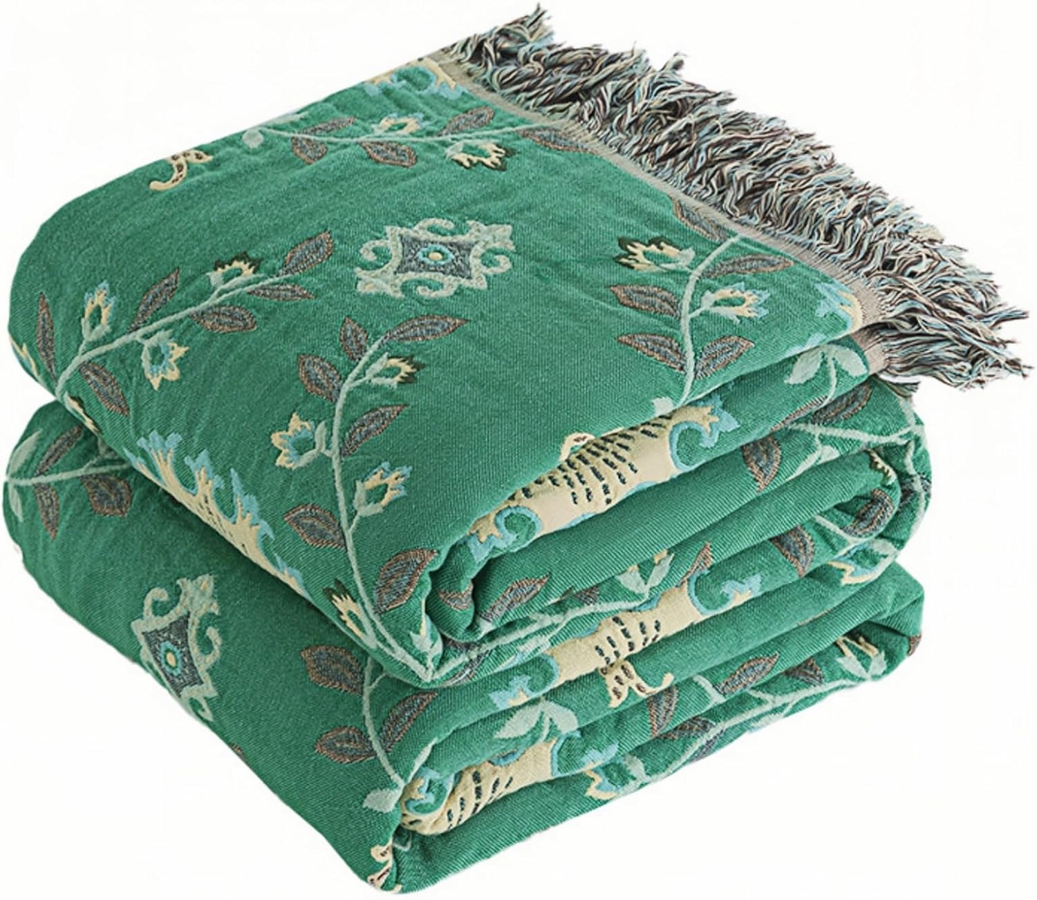Vintage Boho Beige Throw Pillow — 50" — C-green Flowers
