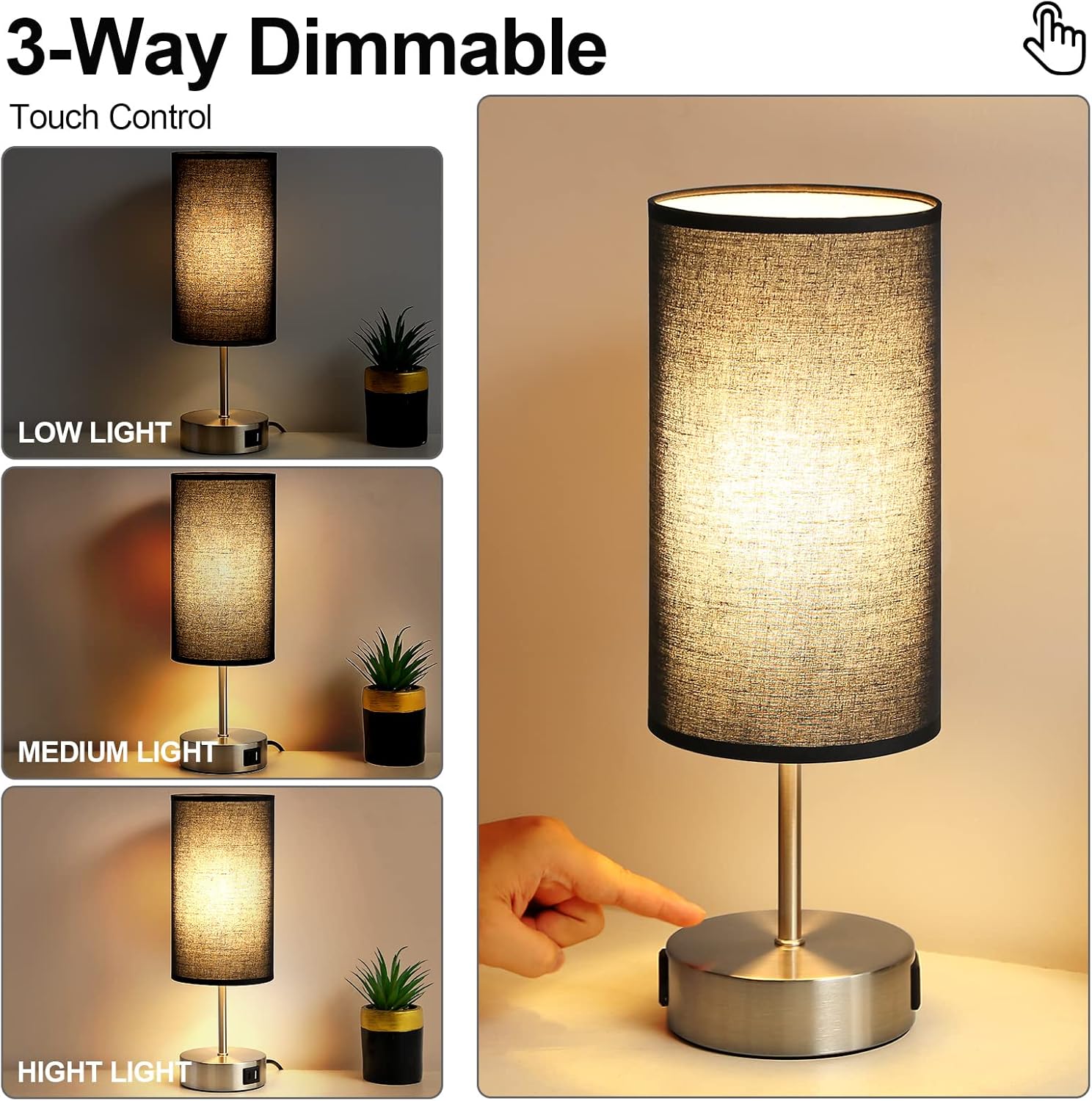 Dimmable Black Bedside Lamp - View 4