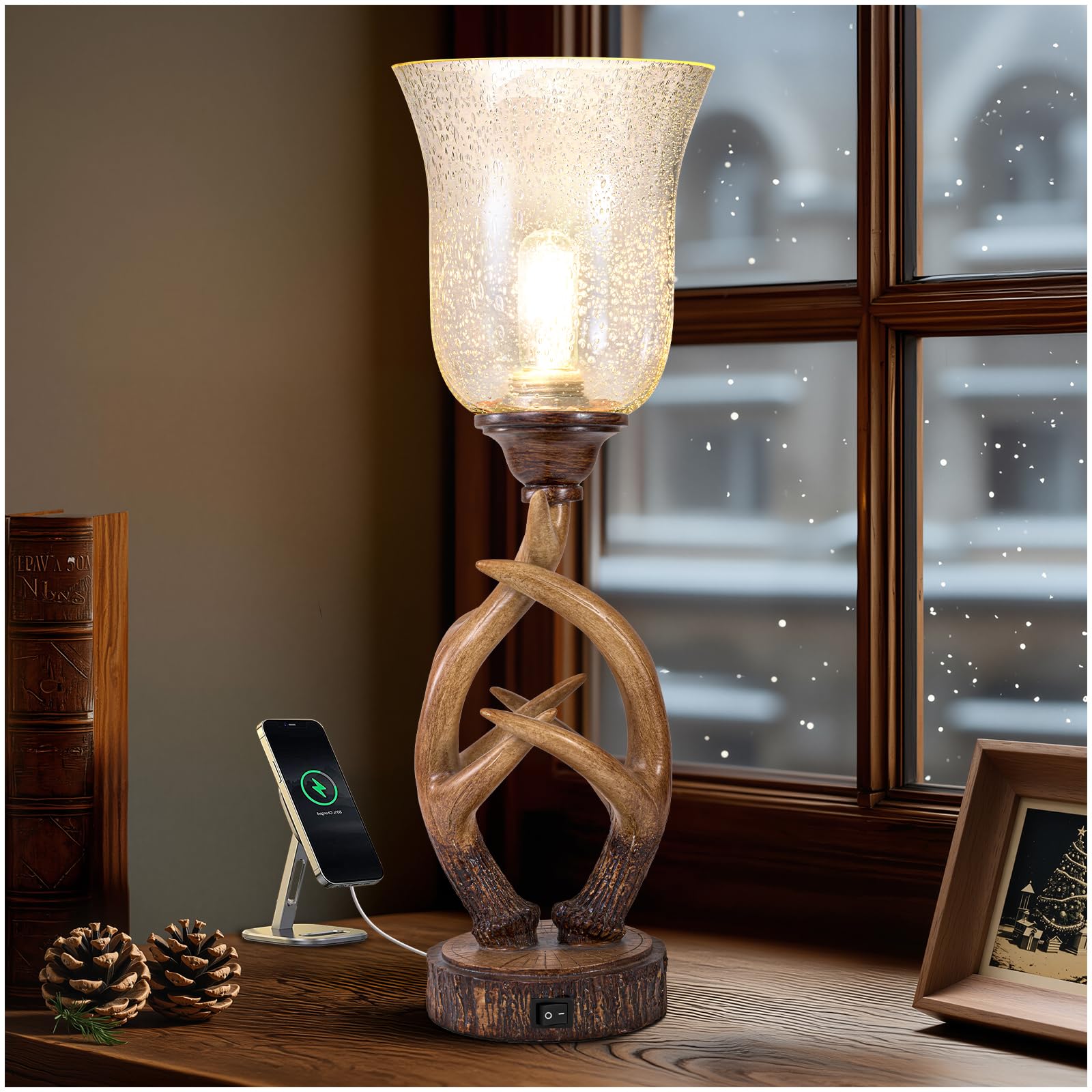 USB Farmhouse Brown Bedside Lamp