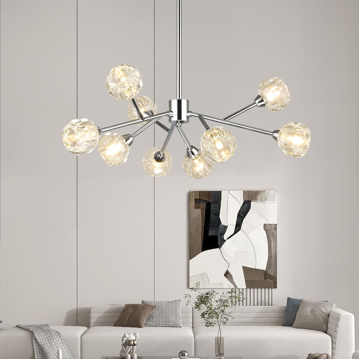 Luxe Black Chandelier — 36" — Chrome