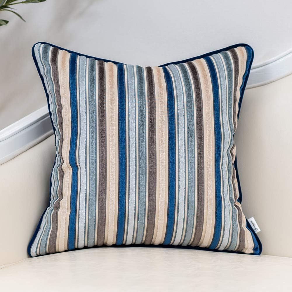 Velvet Boho Beige Throw Pillow Cover — 20" — Blue