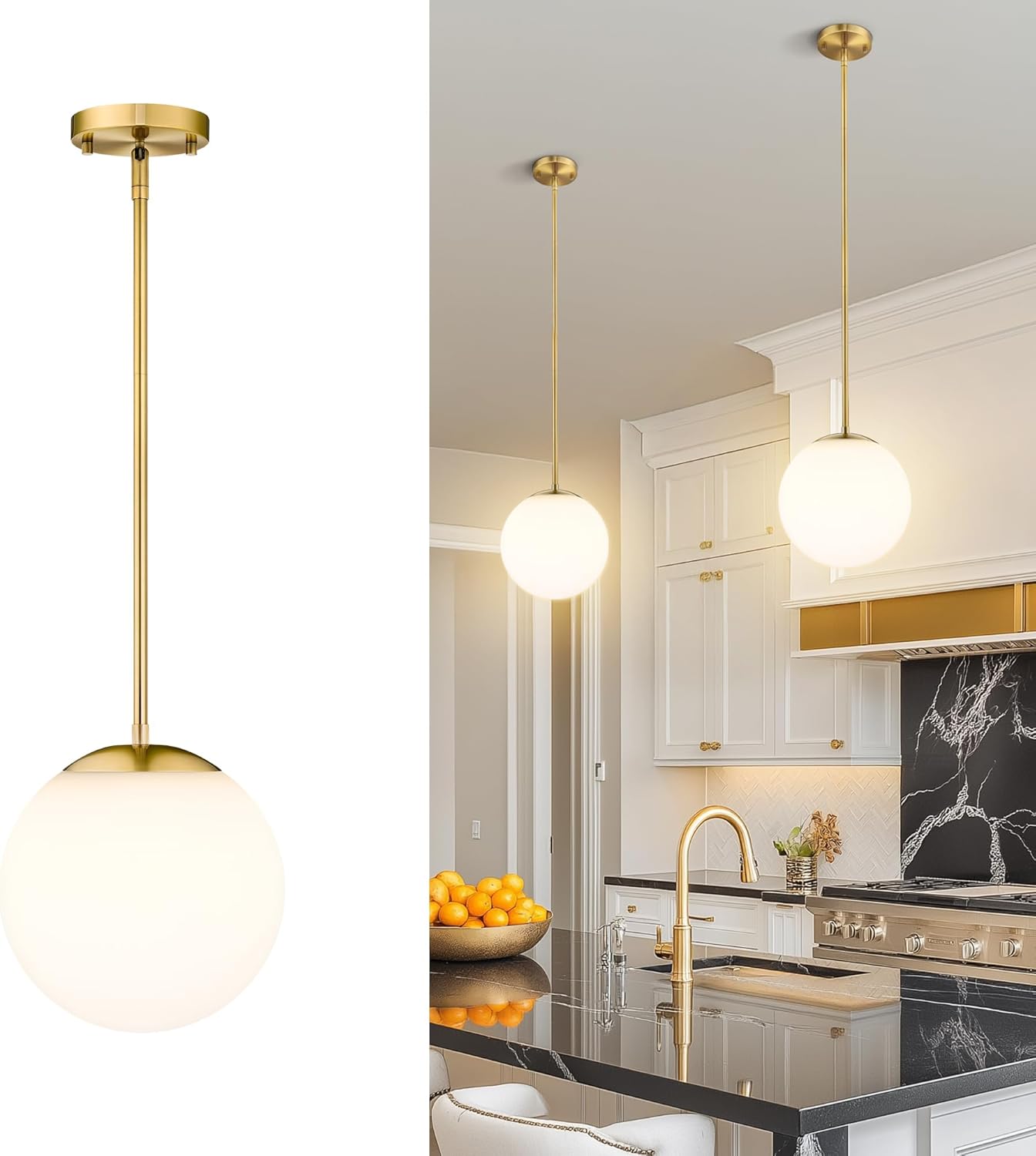 Adjustable Luxe Black Pendant Light — 6" — Gold