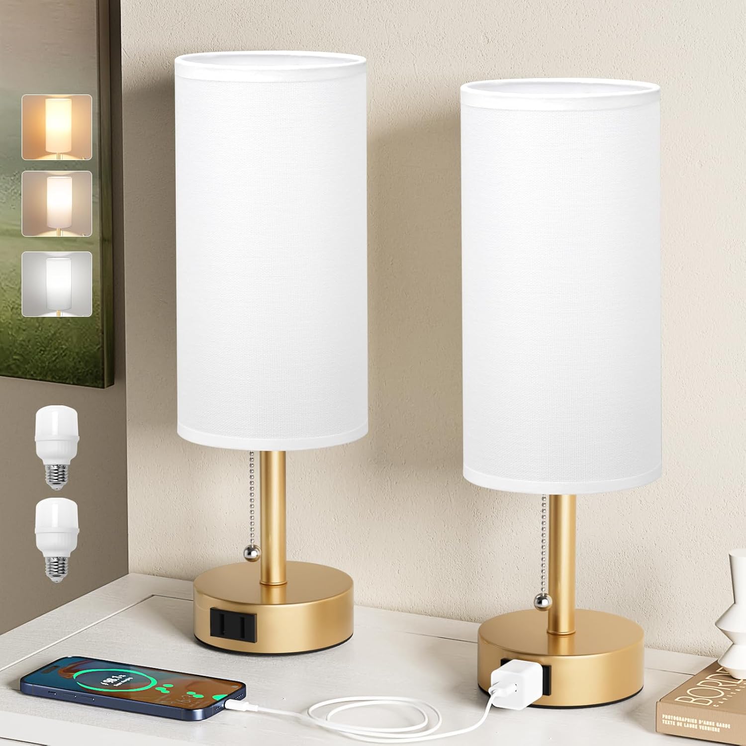 Round Beige LED Bulb — Set of 2 — Gold