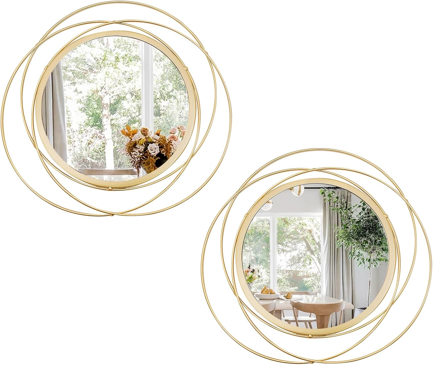 Boho Black Round Mirror — 2 Set Circle Wires（13''each）-gold