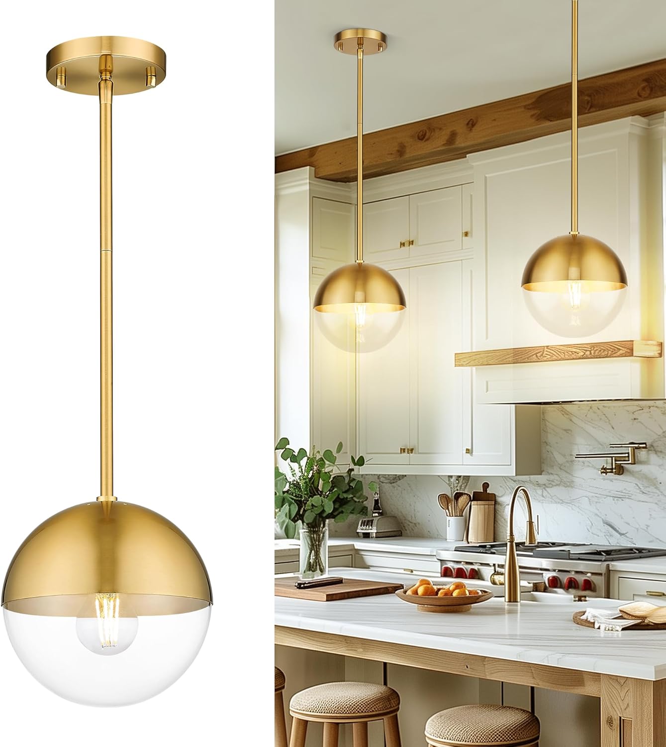 Adjustable Luxe Black Pendant Light — 6" — Gold