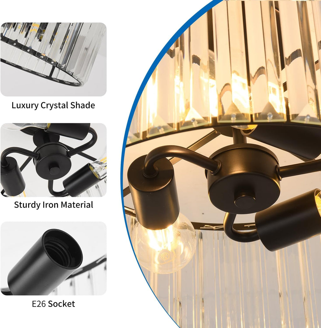 Luxe Black Chandelier — 3-Light - View 6