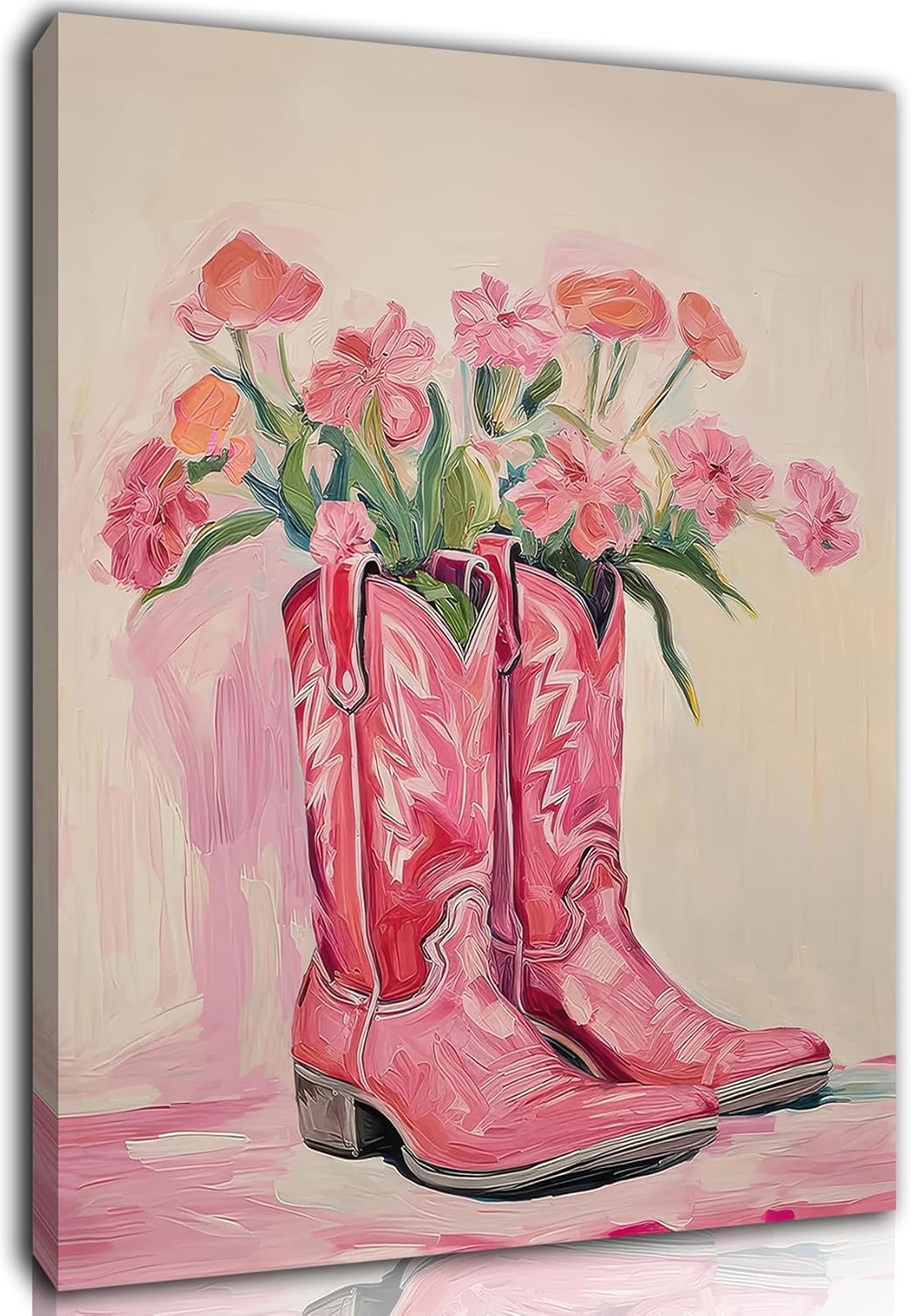 Framed Beige Canvas Wall Art — 16" — Pink Wrapped Canvas