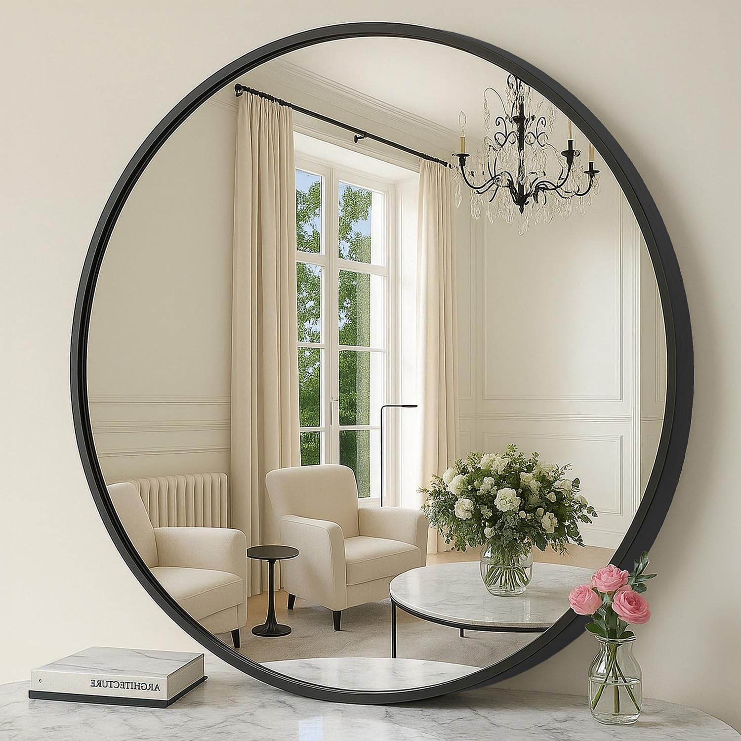 Black Round Mirror — 24" — 30"L x 30"W