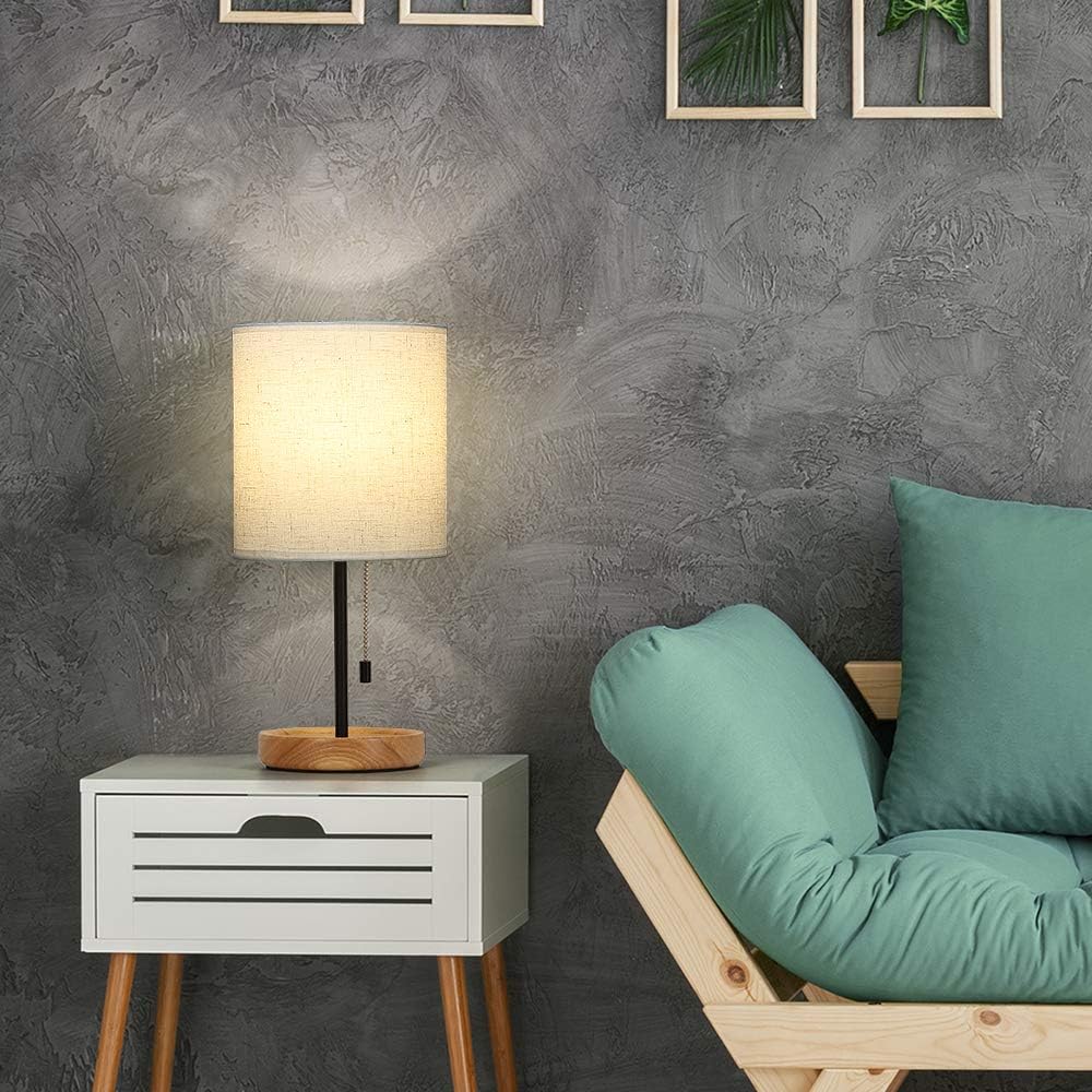 Linen Modern Wood Bedside Lamp - View 2