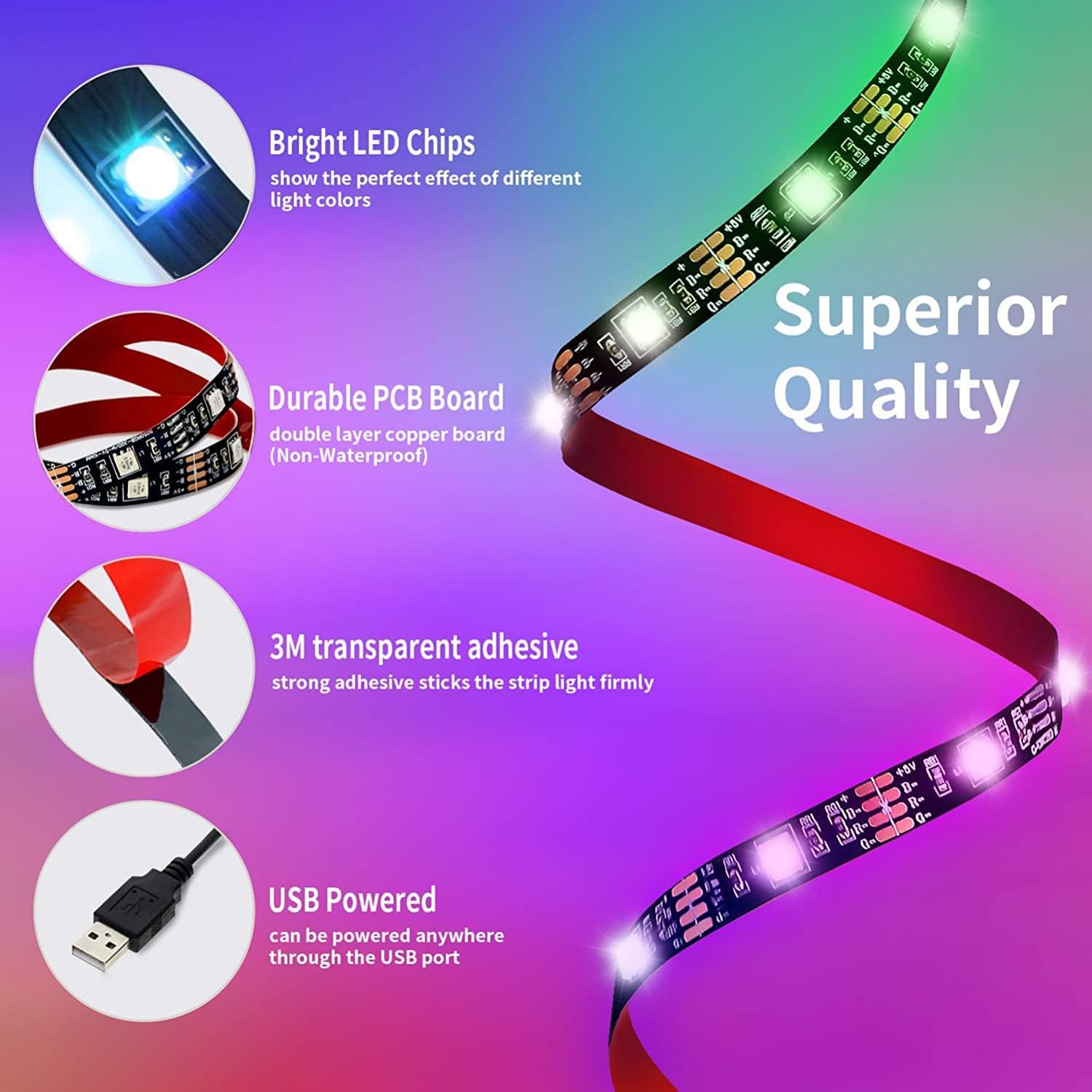 USB Metal RGB Strip Lights — 60" - View 2
