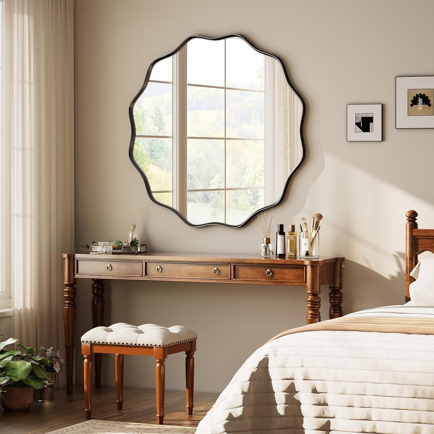 Round Black Vanity Mirror — 24" - View 2