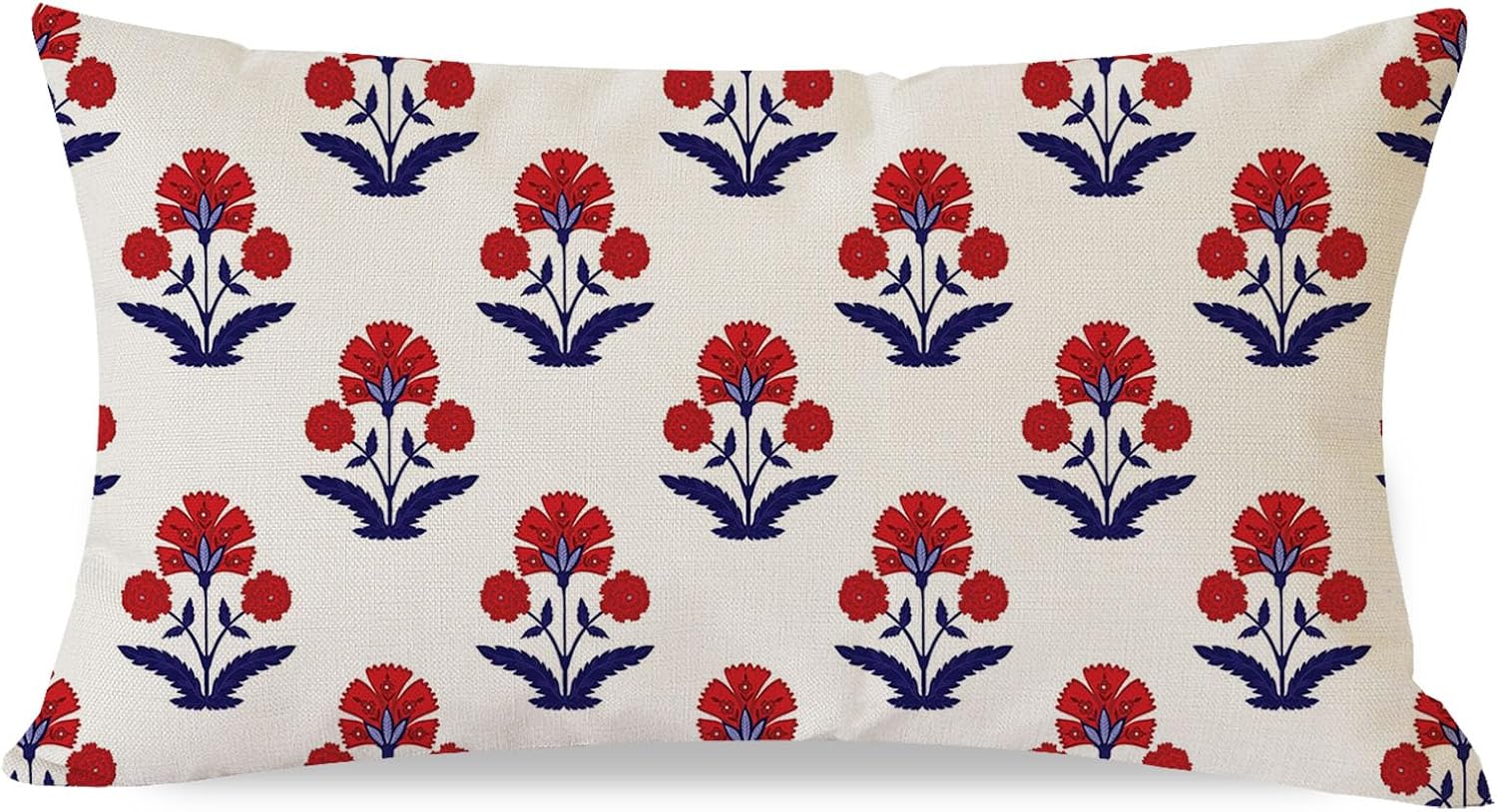 Lumbar Boho Blue Throw Pillow Cover — 20" — Red