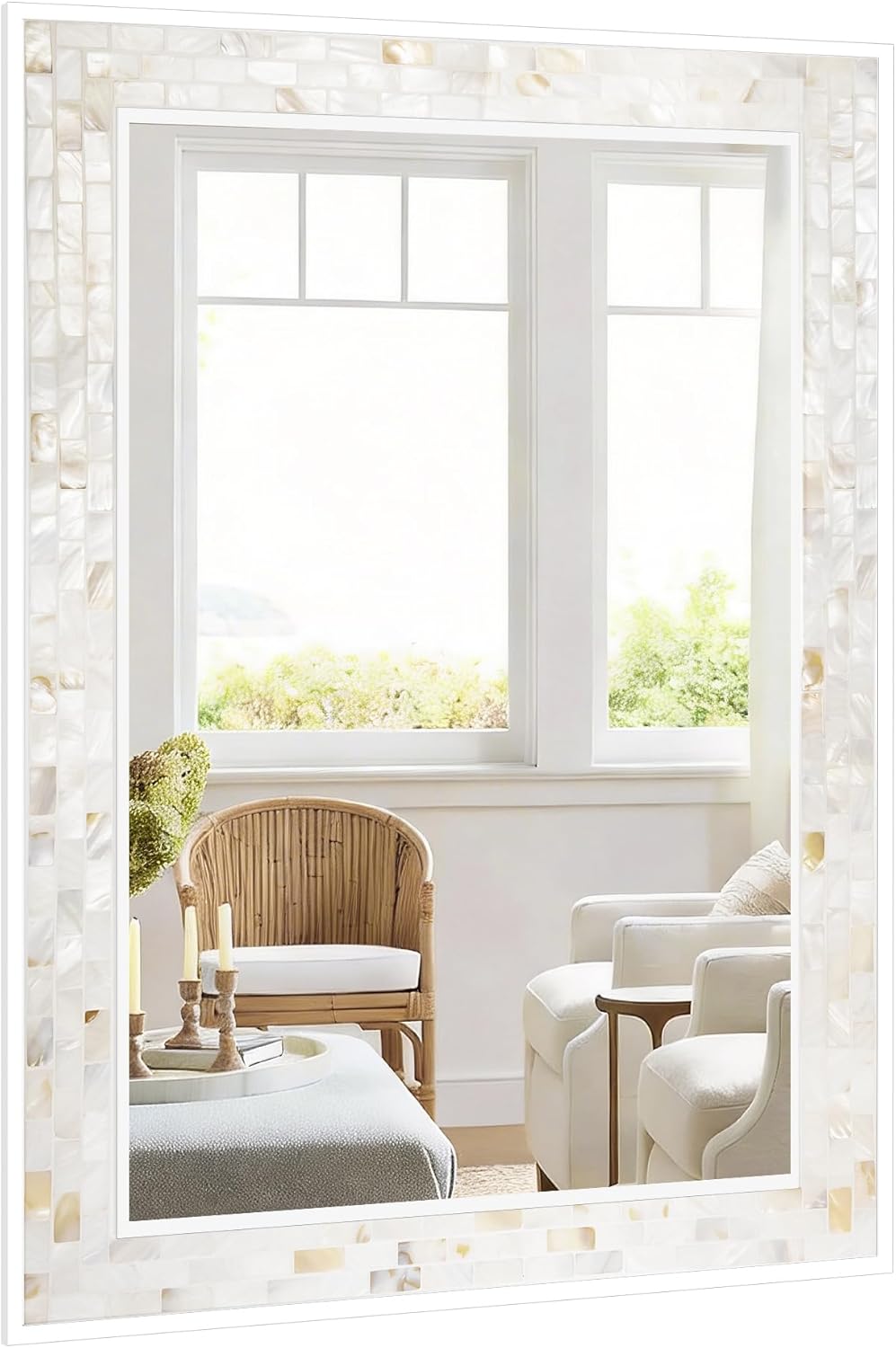 Framed White Round Mirror — 24" — White