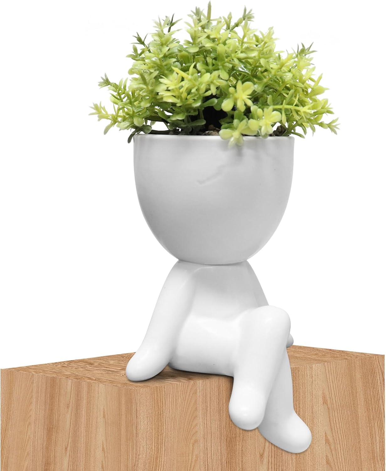 Beige Faux Succulent — Set of 1 — White-d