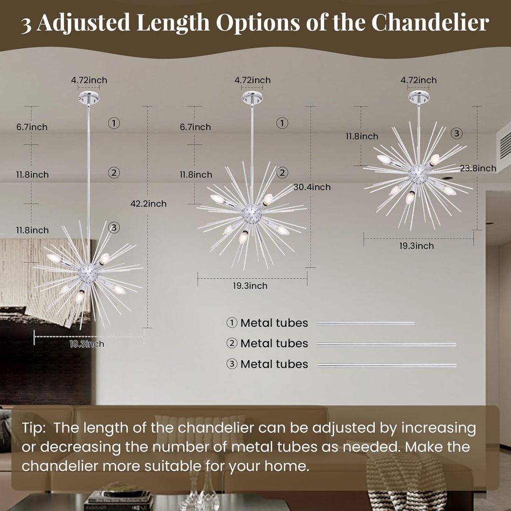 Modern Metal Chandelier — 6-Light - View 3