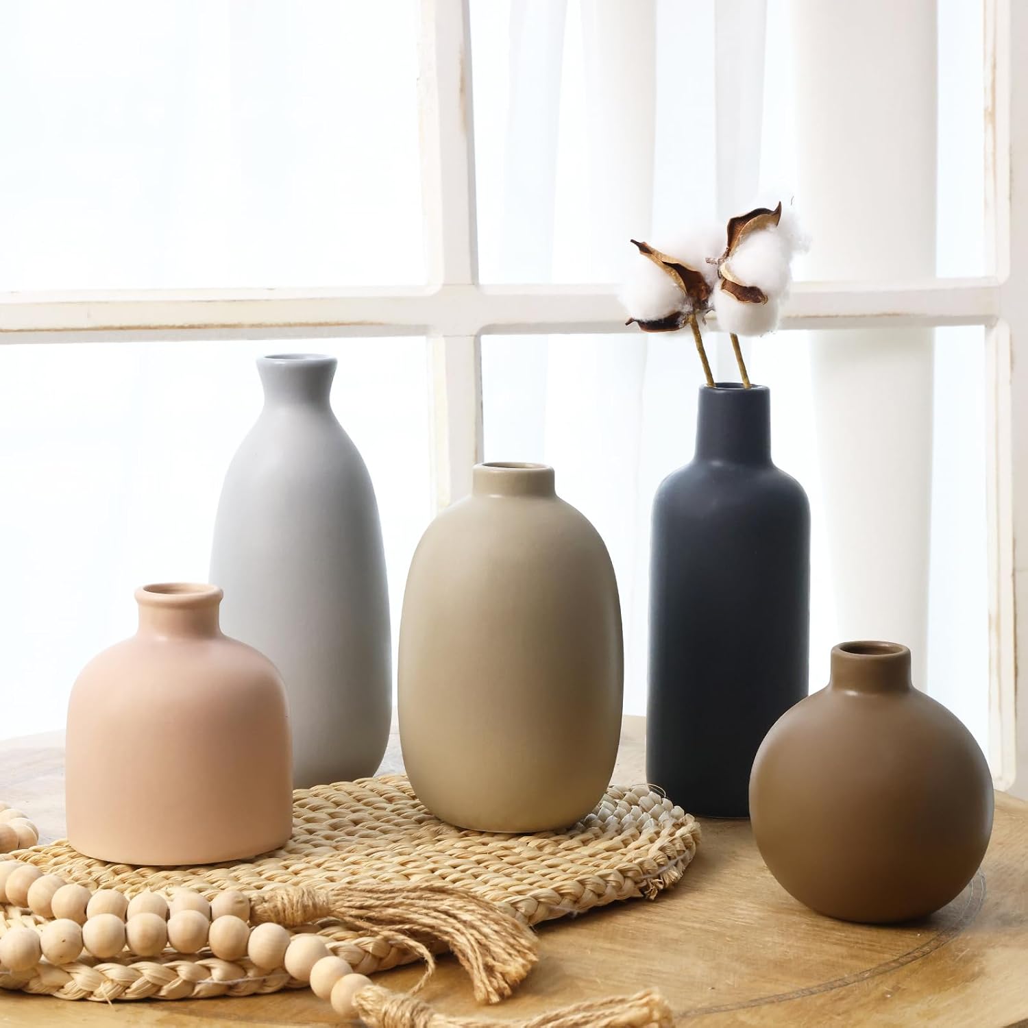 Farmhouse Beige Flower Vase — Set of 3 — 5 Pack-neutral Tones