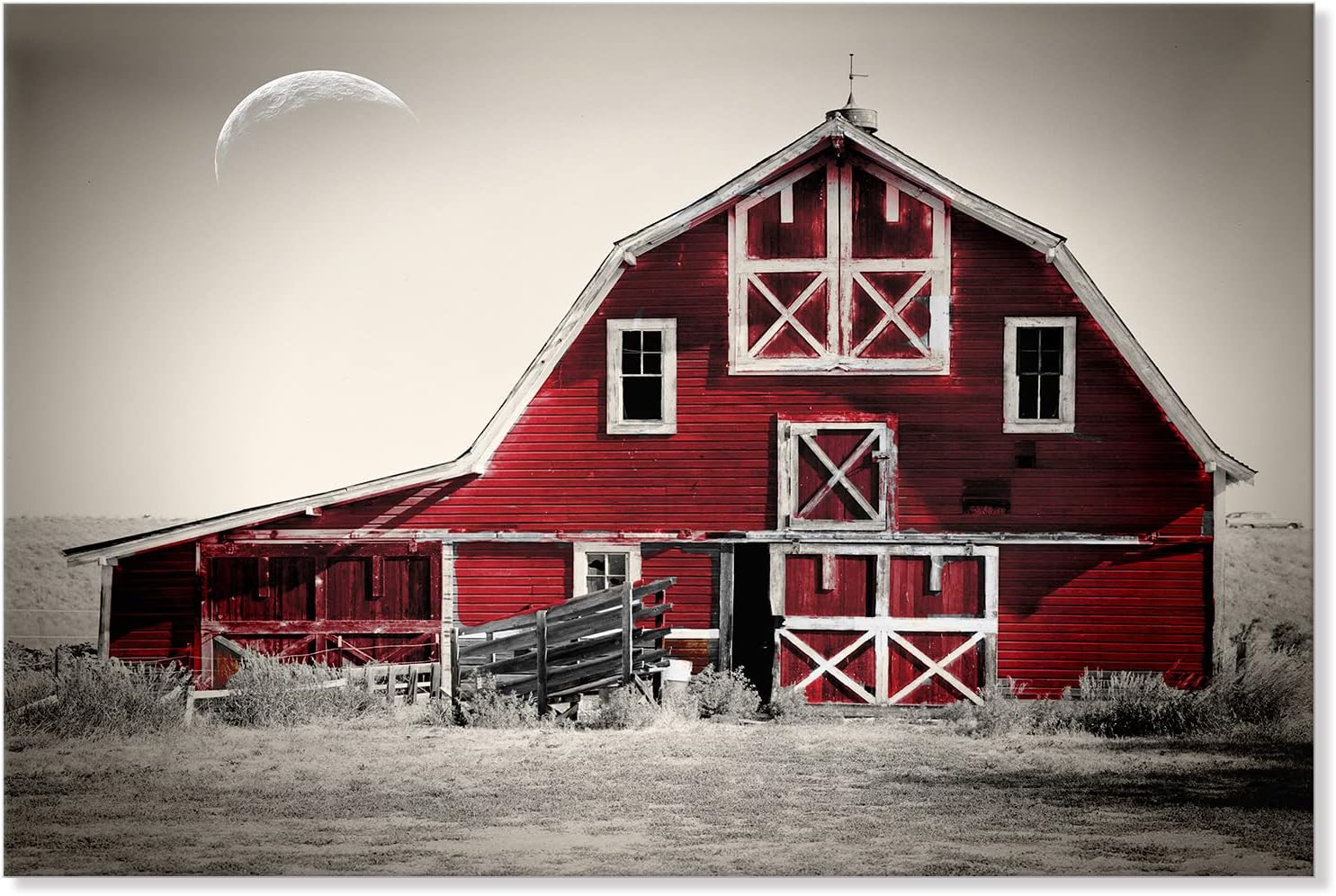 Black Canvas Wall Art — 36" — Red Barn