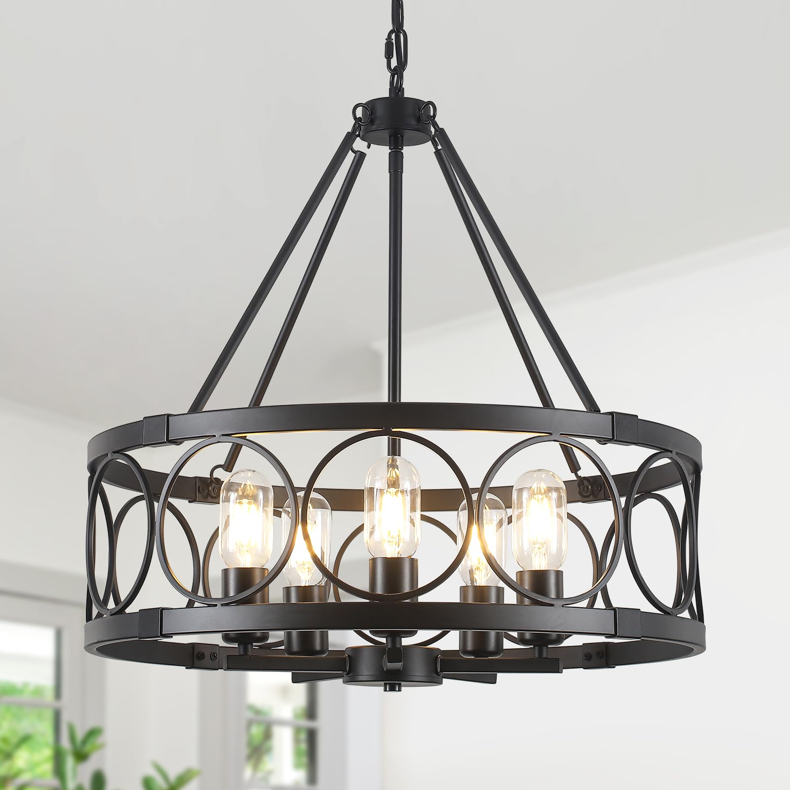 Round Farmhouse Black Chandelier — 5-Light