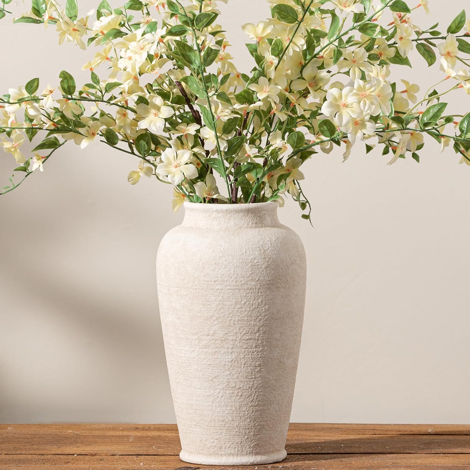 Farmhouse Brown Flower Vase — 11" — 11"h - White