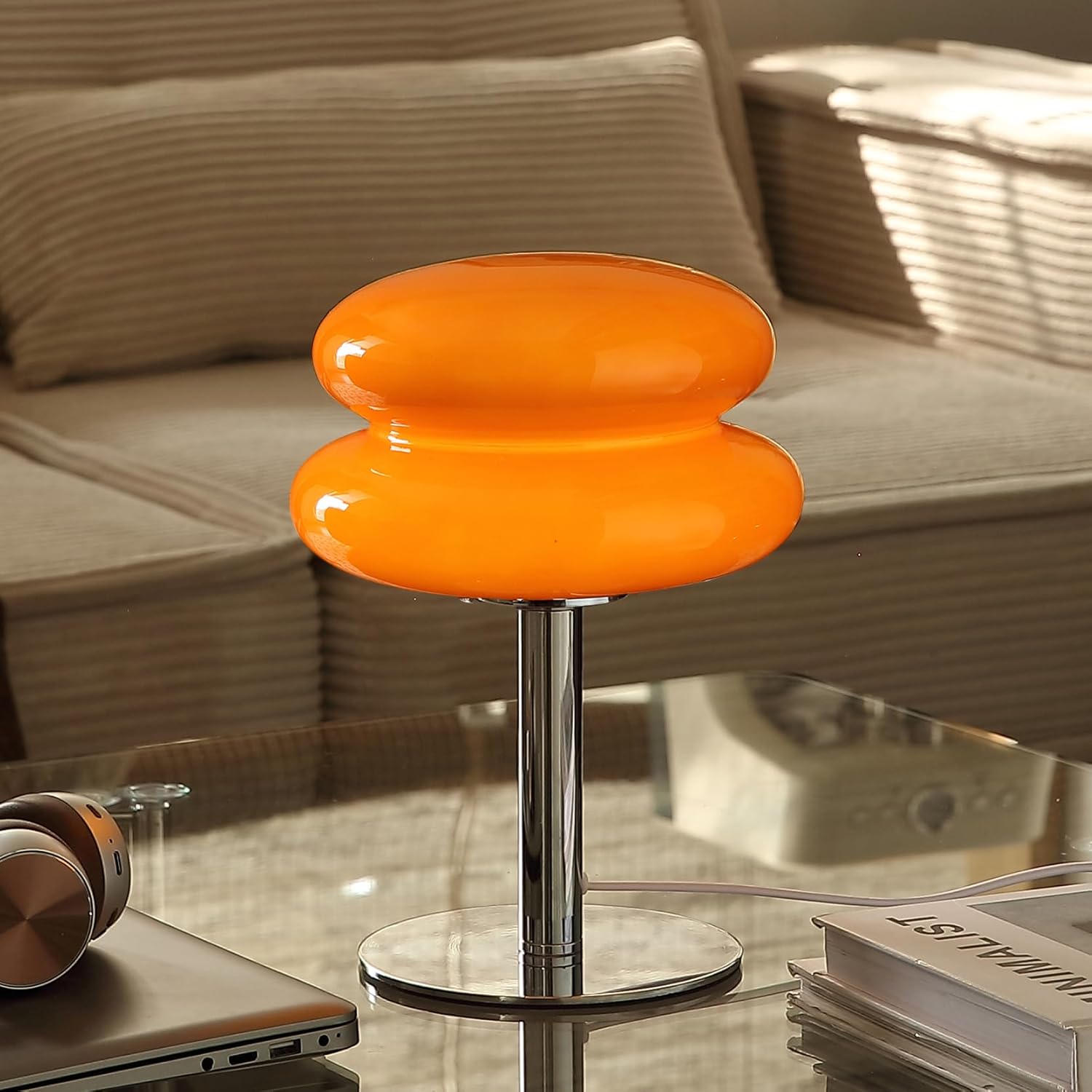 Dimmable Mid-Century Beige Desk Lamp - View 2