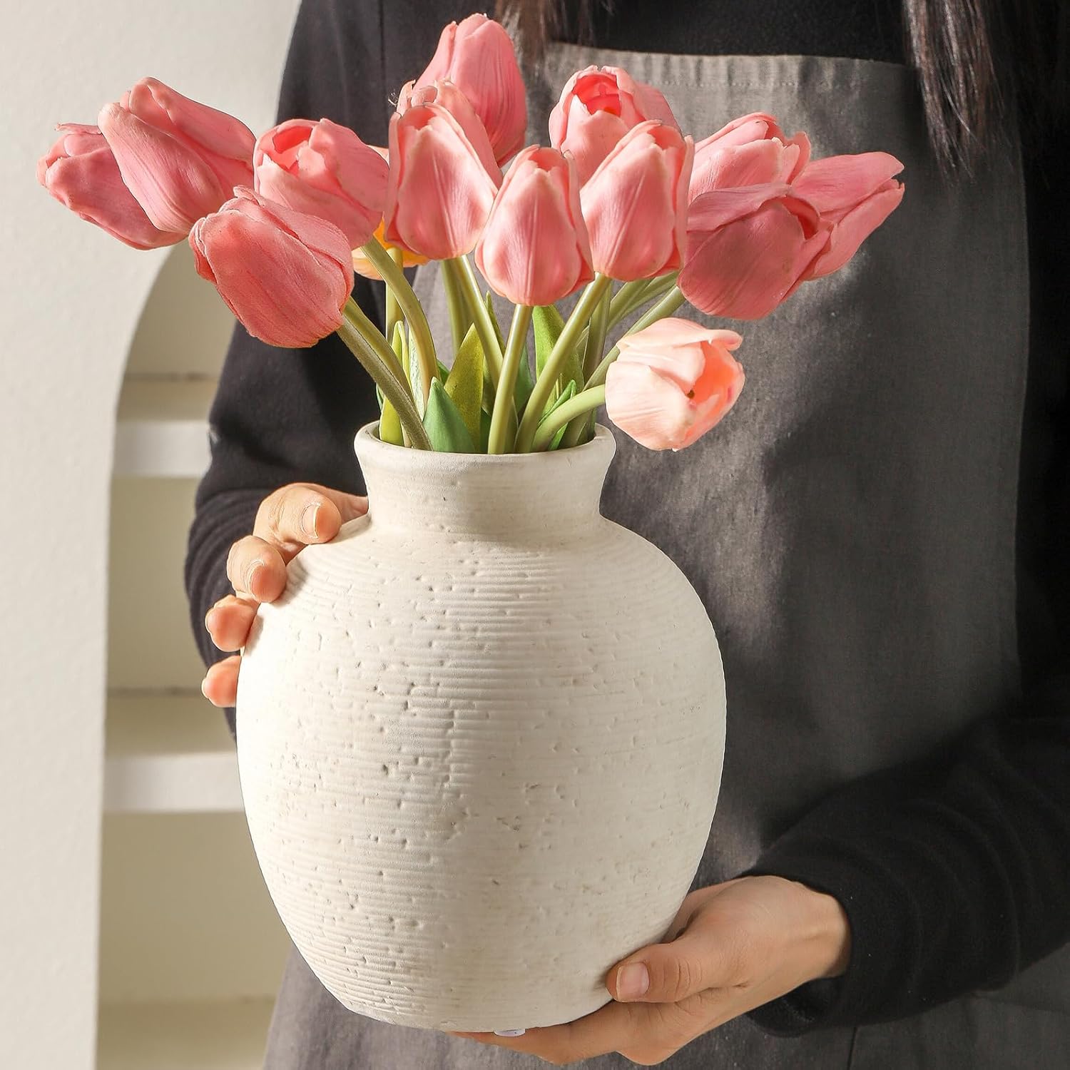 Vintage Farmhouse Brown Flower Vase — 7.4" - View 3