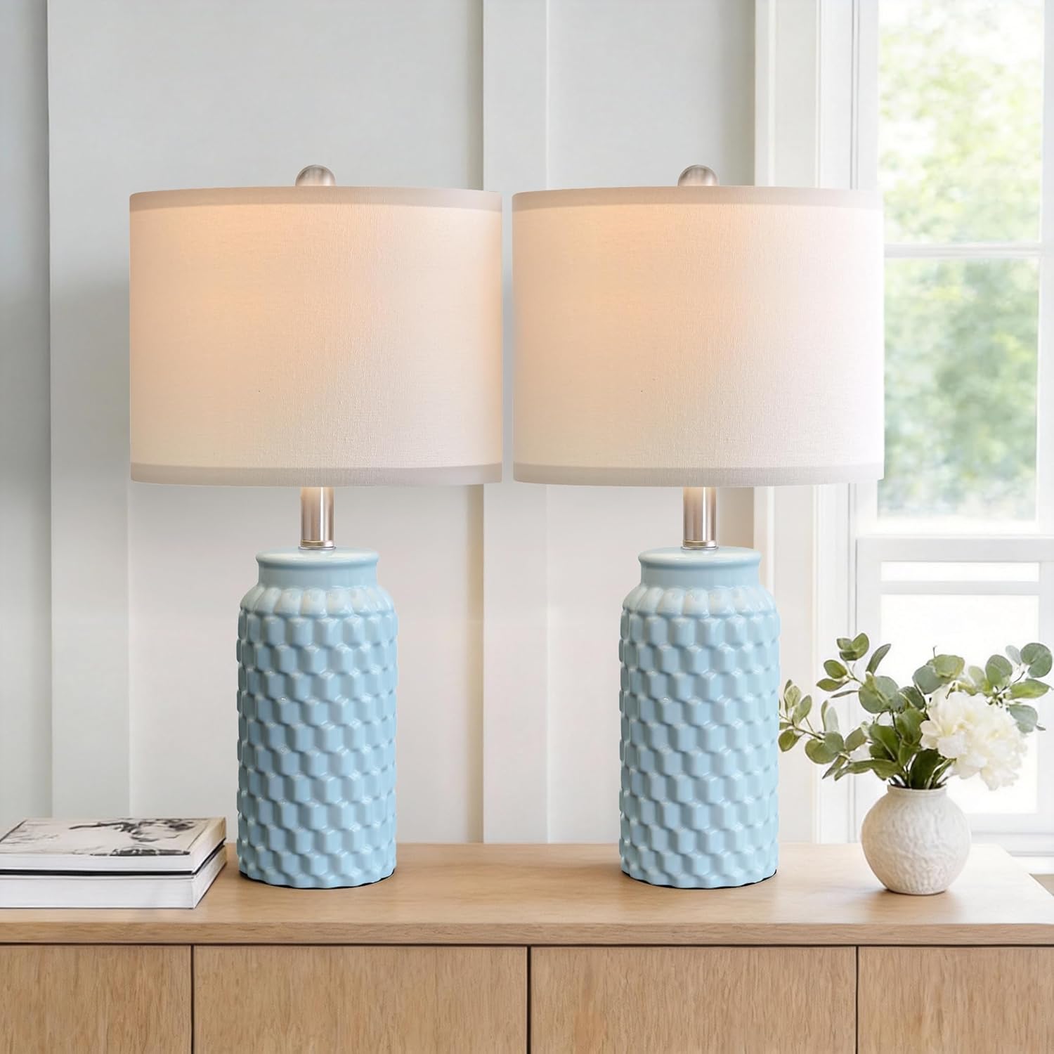 Farmhouse Beige Bedside Lamp — 20.5" — 20.5" Light Blue-2 Pack
