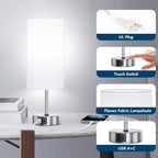 Dimmable Modern Silver Nightstand Lamp — 12.8" - View 5