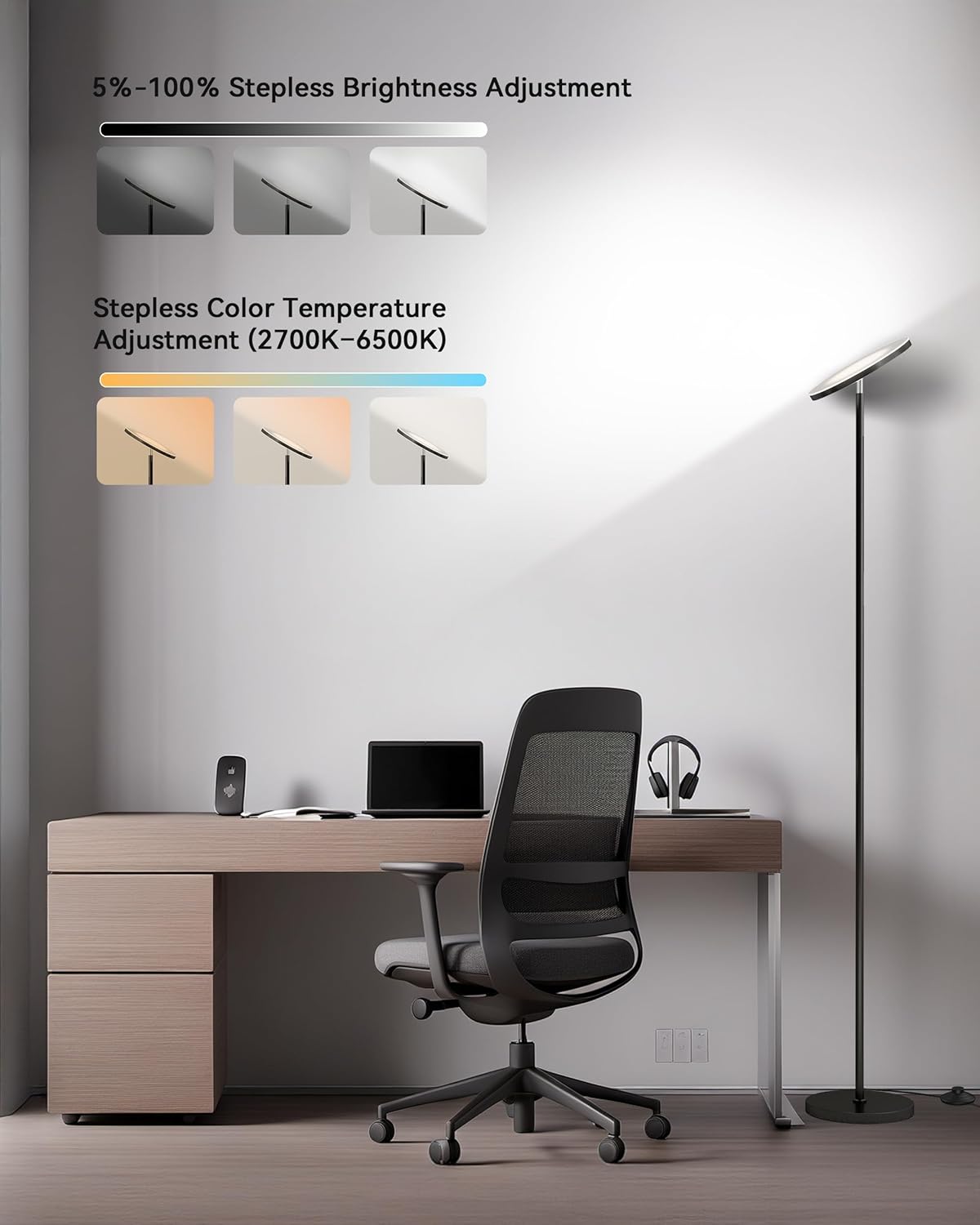 Dimmable Modern Black Floor Lamp — 69" - View 2