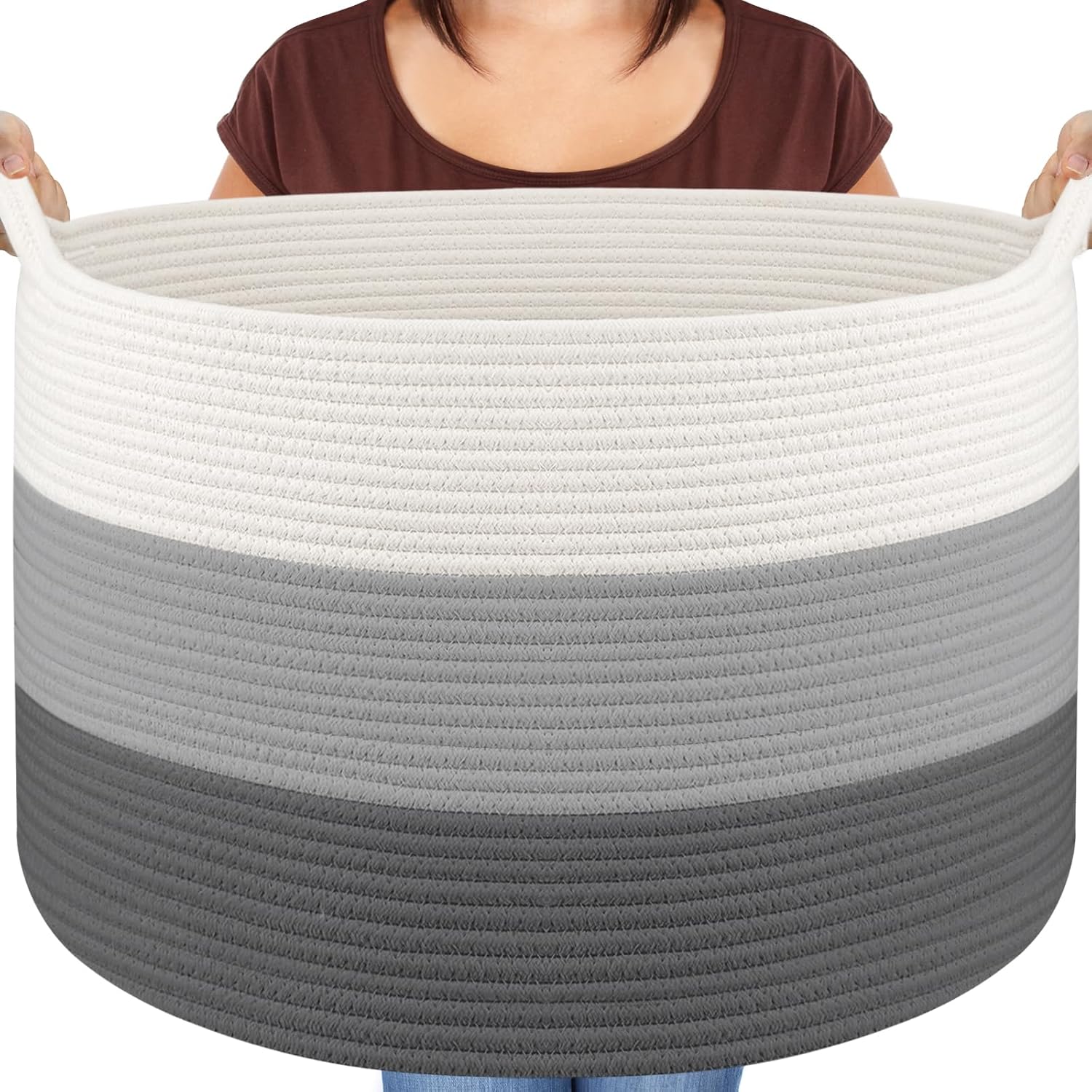 Boho Blue Throw Pillow — 22" — White & Grey & Black