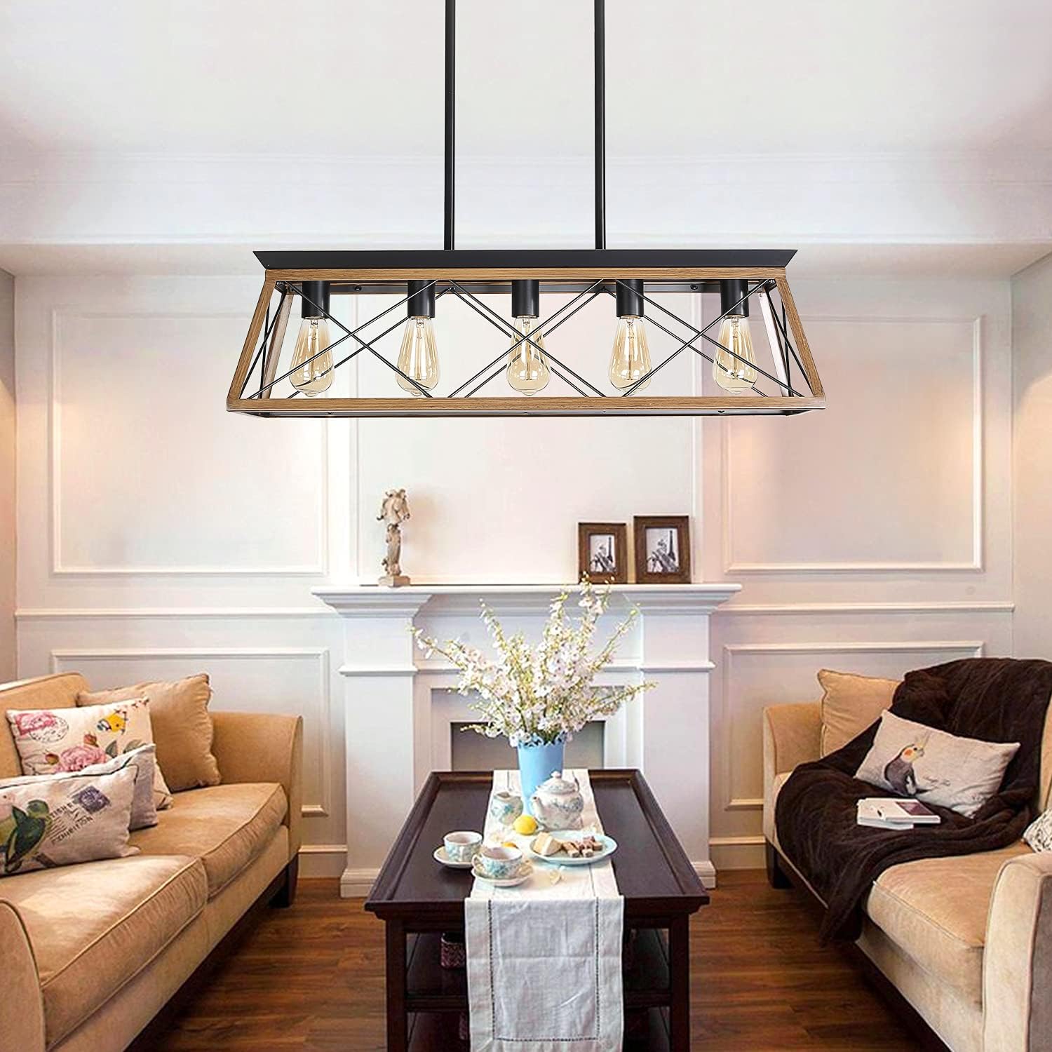 Rectangular Farmhouse Black Chandelier — 5-Light - View 10