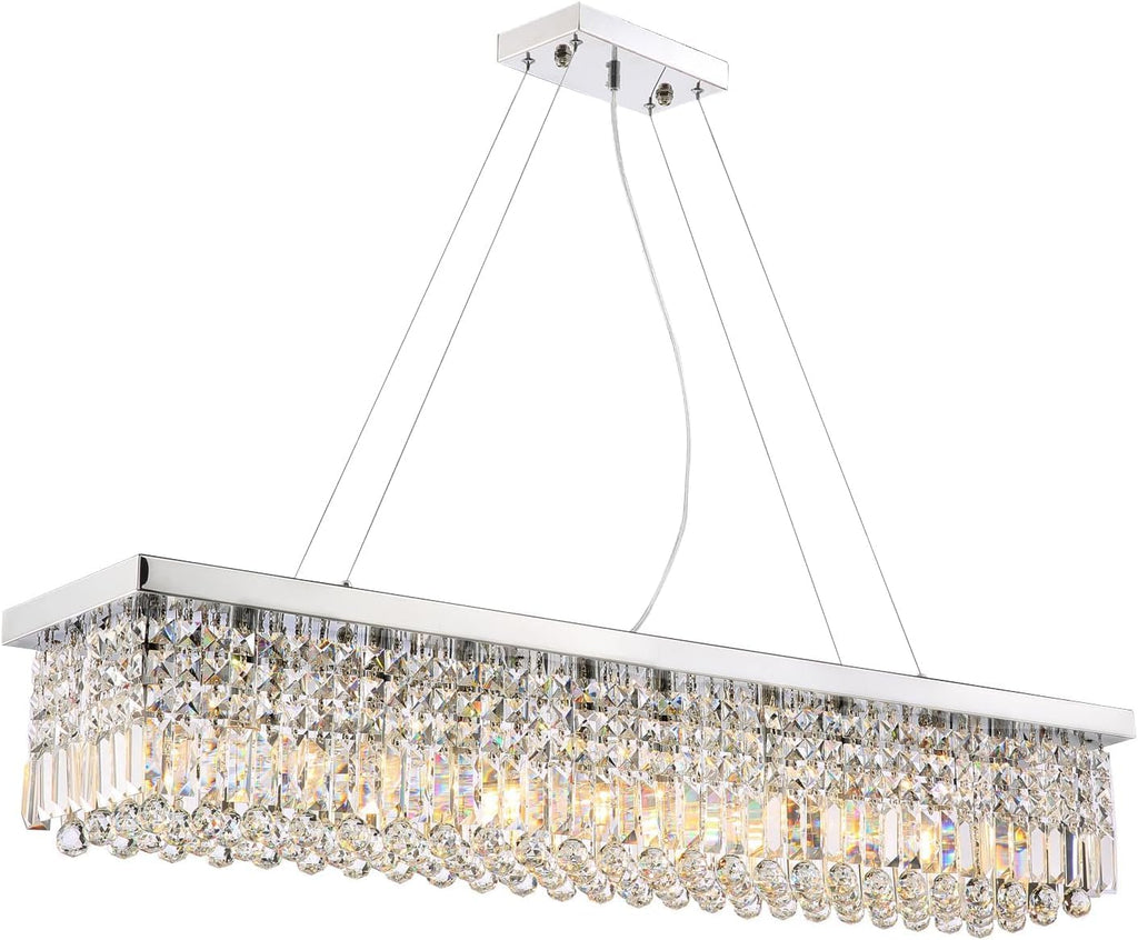 Rectangular Luxe Silver Chandelier — 6-Light — Chrome-hanging