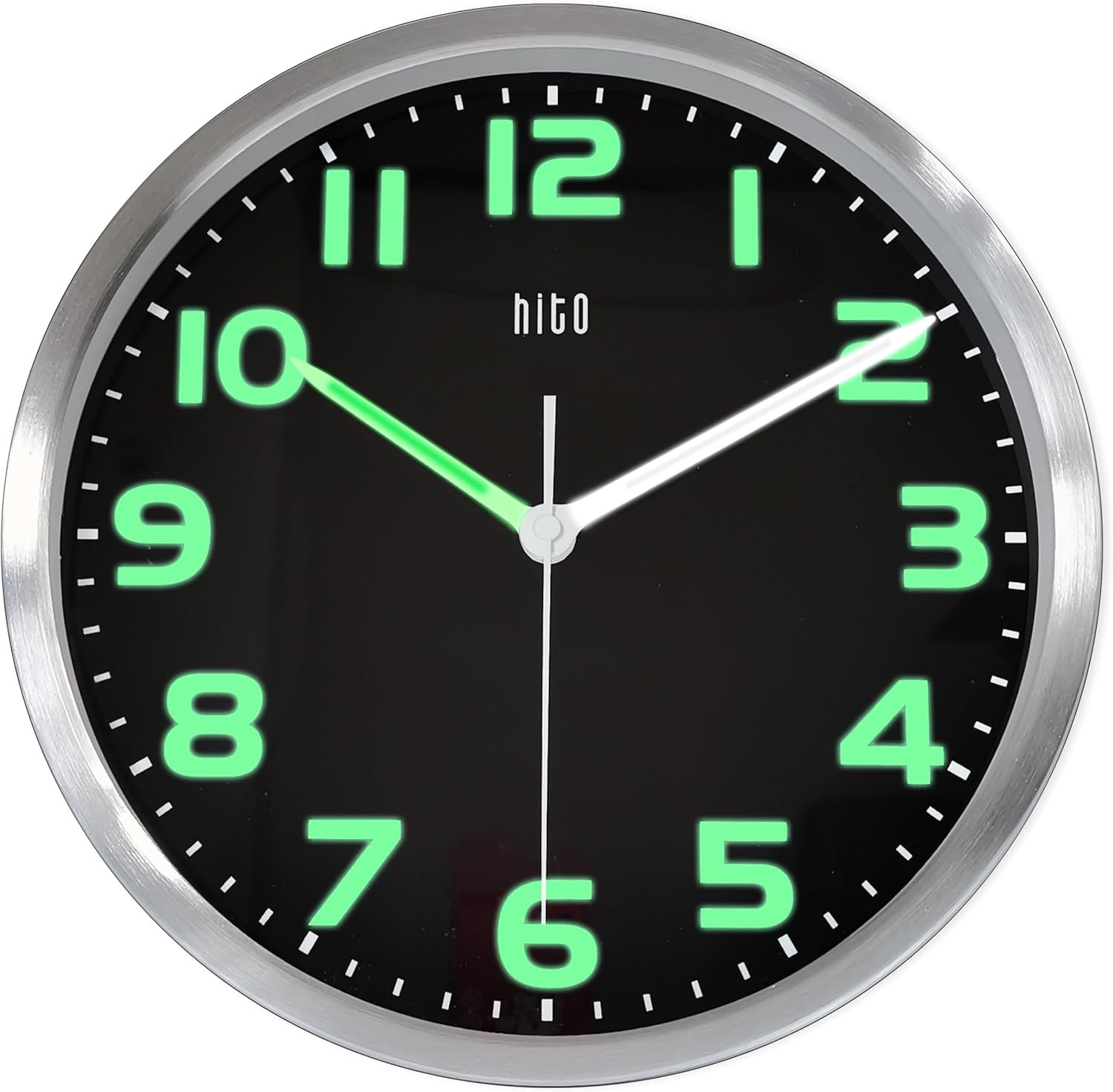 Battery Operated Black Wall Clock — 14" — Hands + Numbers Illuminate