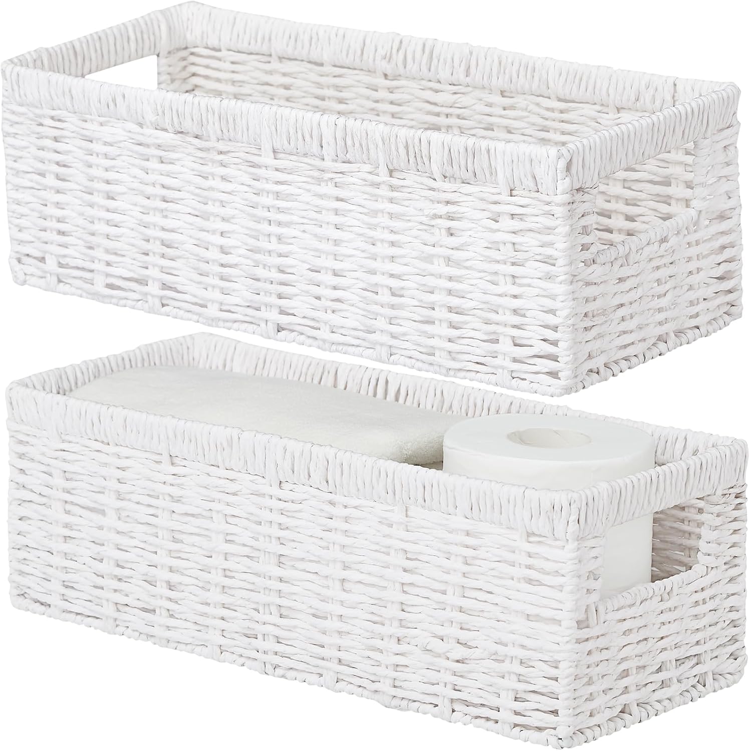 Beige Storage Basket — Paper Rope (White)