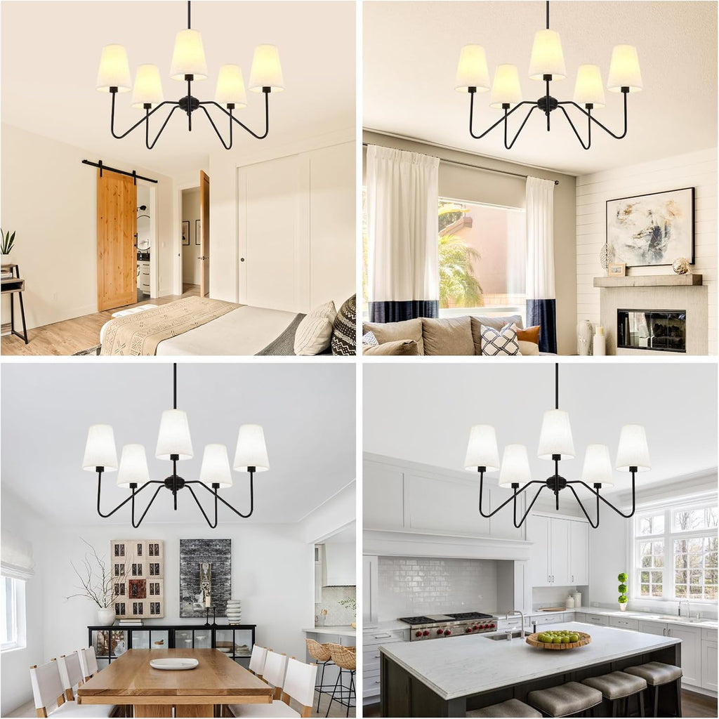Adjustable Modern Black Chandelier — 5-Light - View 8