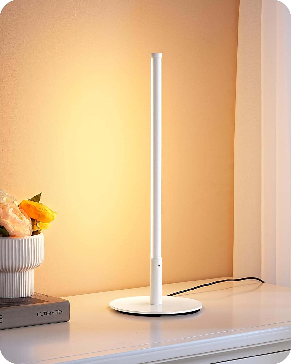 Dimmable Modern Black Bedside Lamp — White