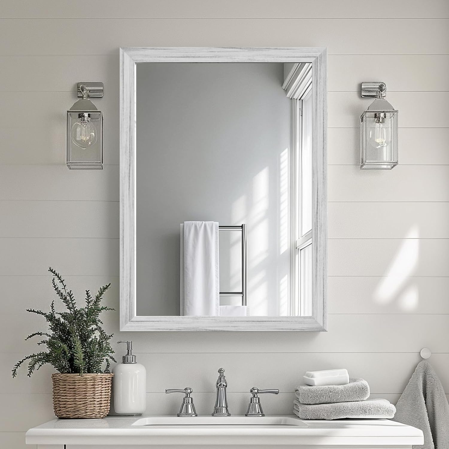 Framed Farmhouse Gold Wall Mirror — 30" — White Wood